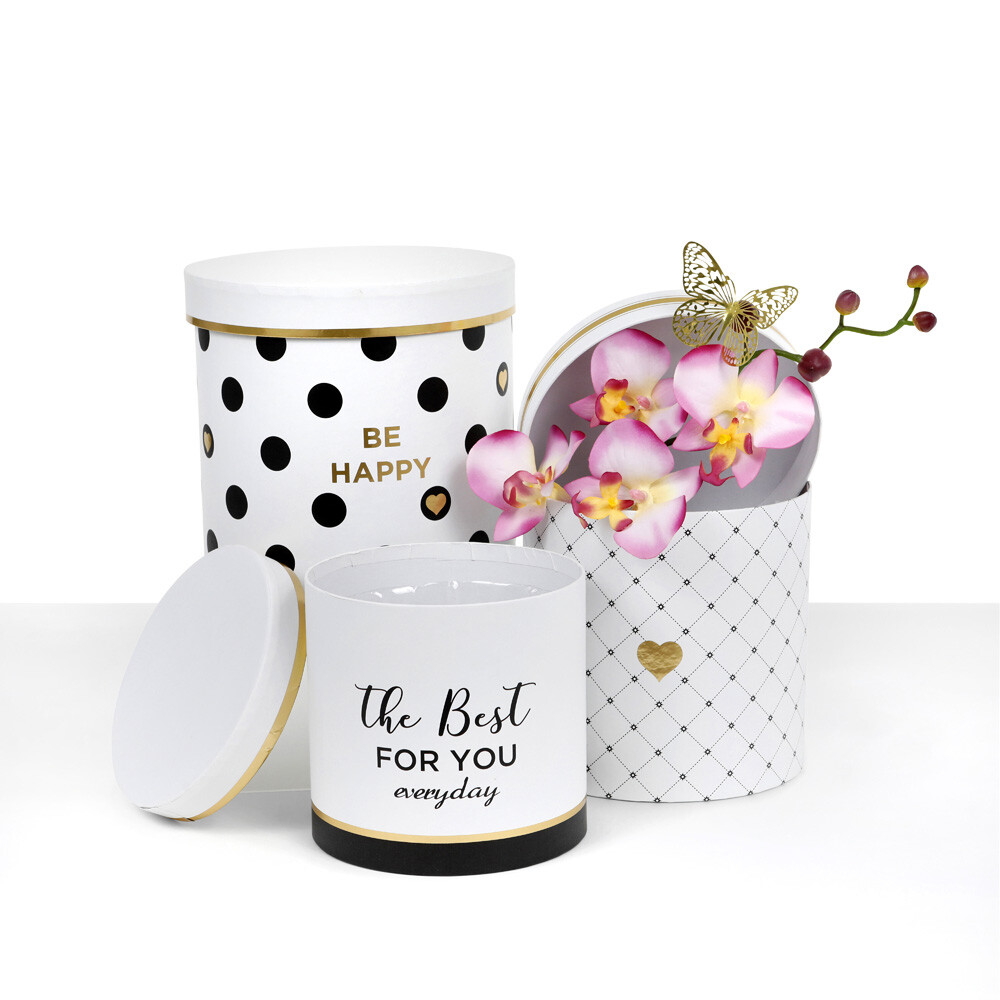 Premium Quality Round Flower Box, Floral Gift Box, Set of 3 pcs, with Lids