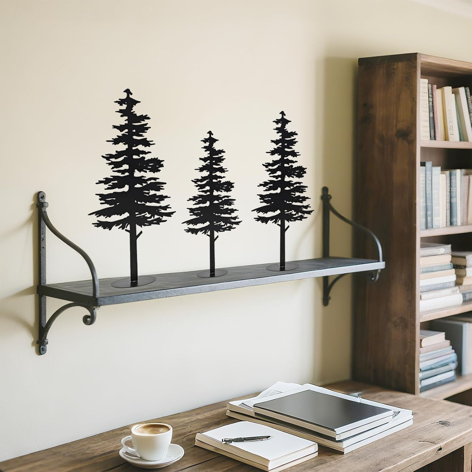 Farmhouse Metal Pine Tree Decor – Rustic Cabin Woodland Forest Accent Fireplace