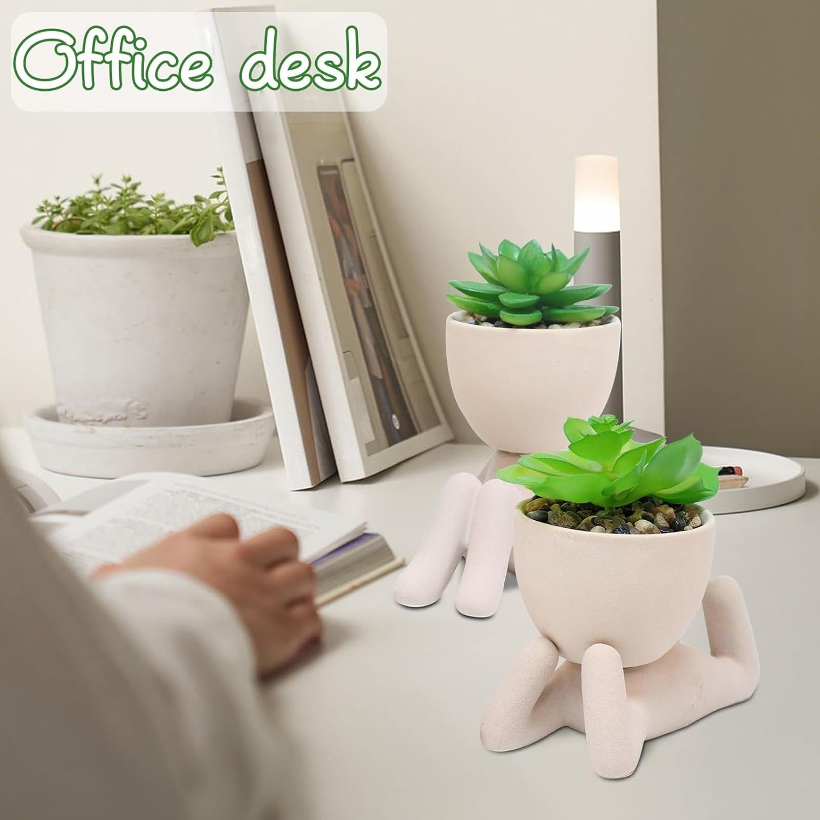 2PCS Cute Artificial Succulent Plants with Creative Human Shaped Pots, Desk D…