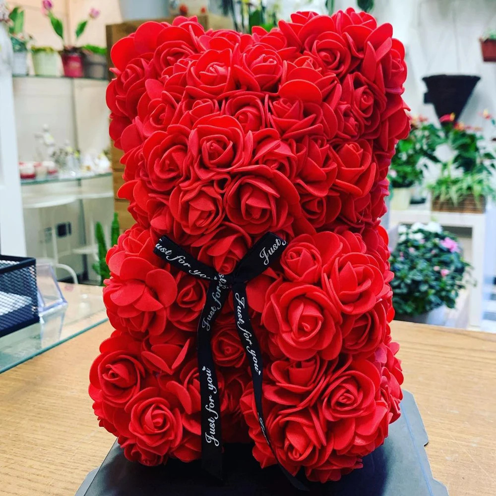25cm Stuffed Bear Shape Artificial Rose Flower Valentine’s Day Wedding Gift NEW