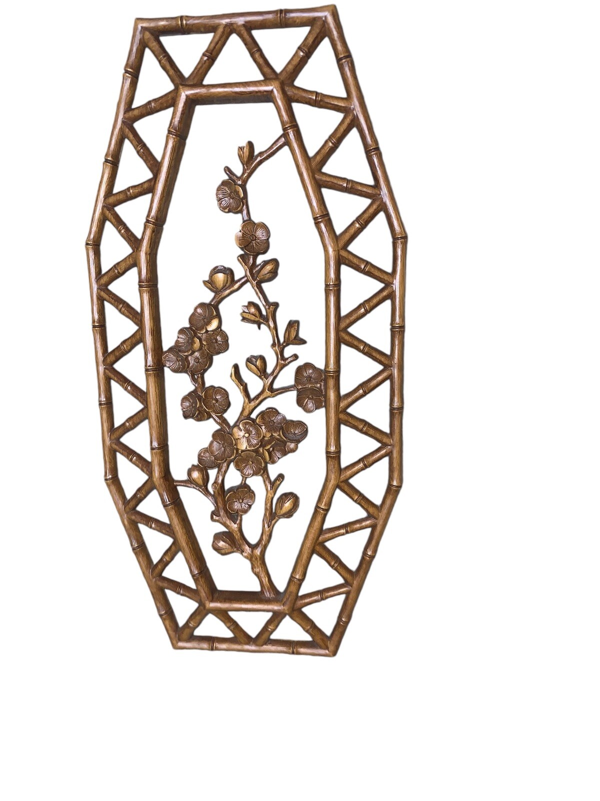 Vtg Syroco Pair Bamboo Floral Wall Plaques Dart 7412 A & B Homco 15.5″