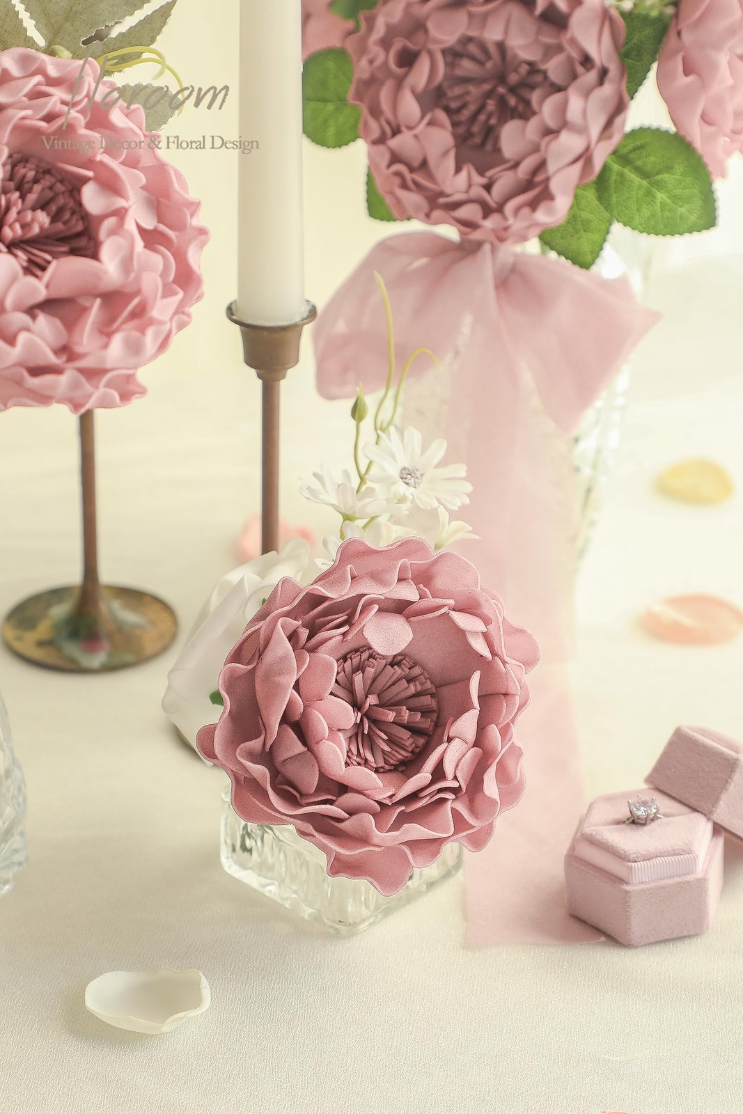 Artificial Flowers 16pcs 4″ Dusty Rose Blooming Peonies Real Looking Foam Fak…