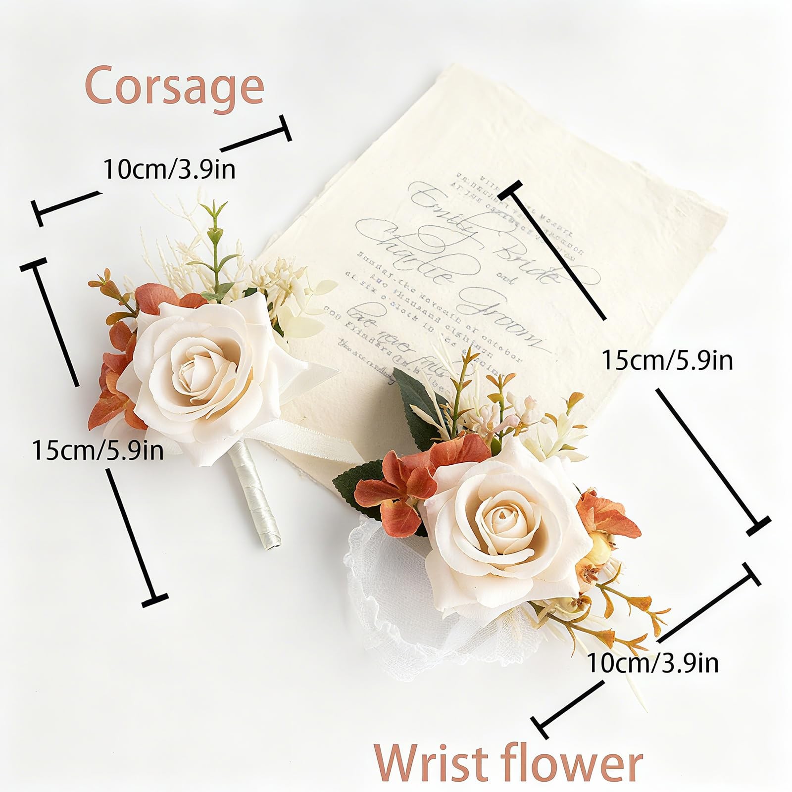 Champagne Corsage and Boutonniere Set, 2pcs Boutonniere and Wrist