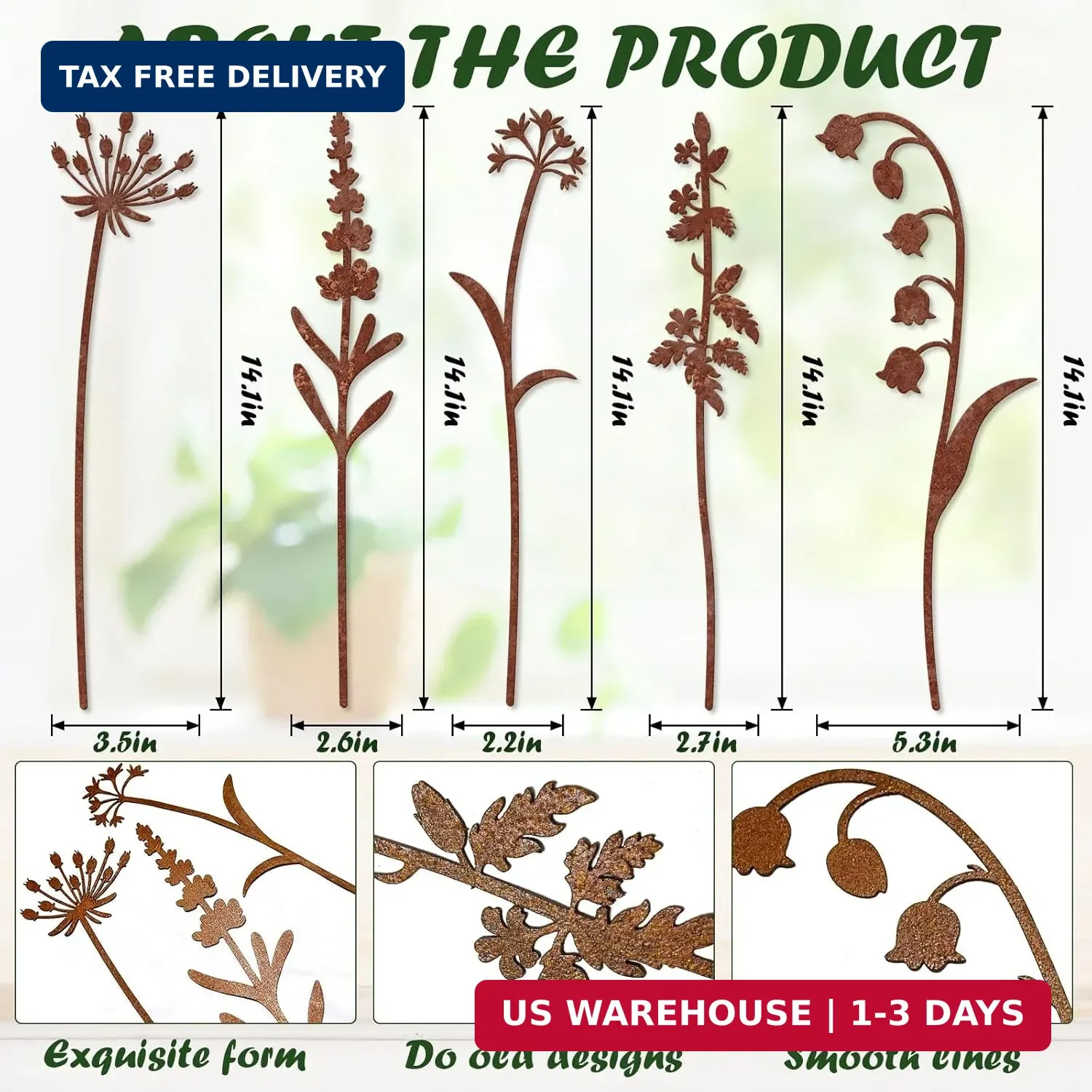 5 Pack Metal Flowers for Outside, Decorative Garden Stakes, Decorative Plant Sta