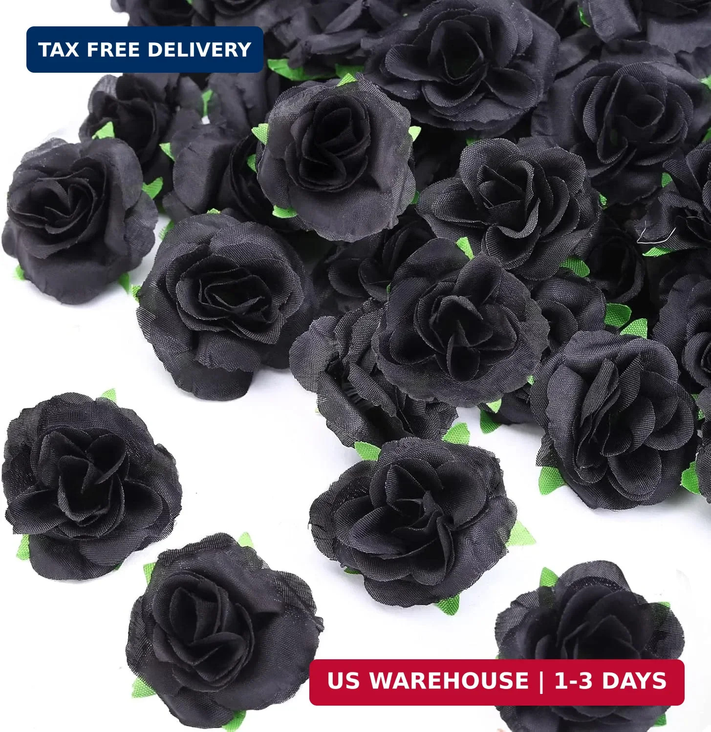 Kesote 50pcs Black Roses Artificial Flowers Bulk, 1.6 Inch Small Silk Fake Roses