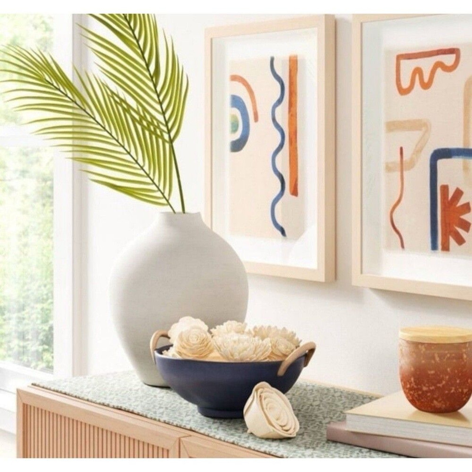 X2 Threshold Floral Bowl Vase Filler – 18pc Cream Ivory Farmhouse Flowers – New