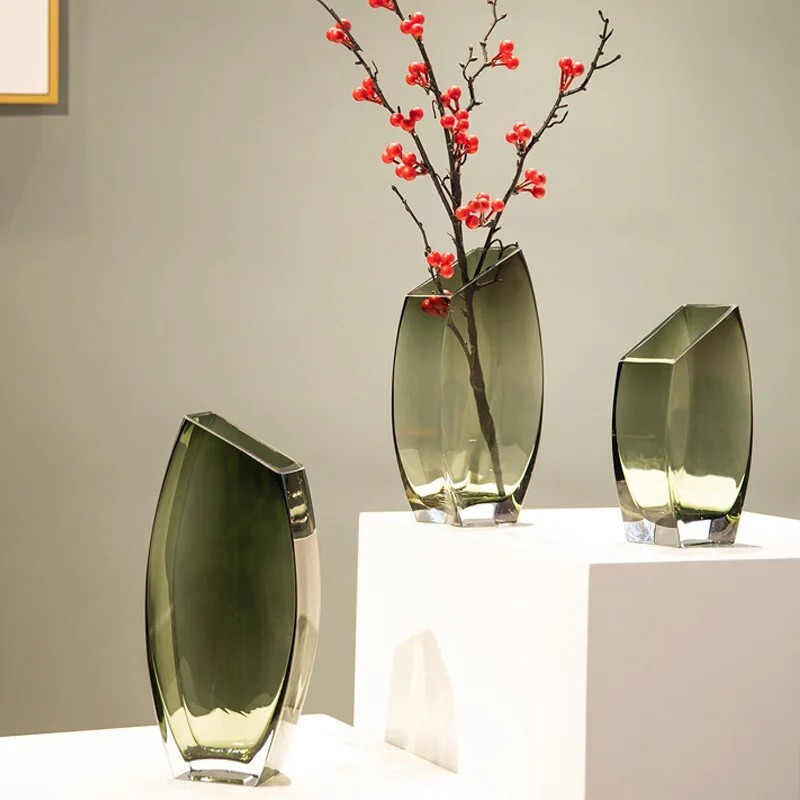 Square Transparent Glass Vase Nordic Luxury Ornaments Flower Arrangement