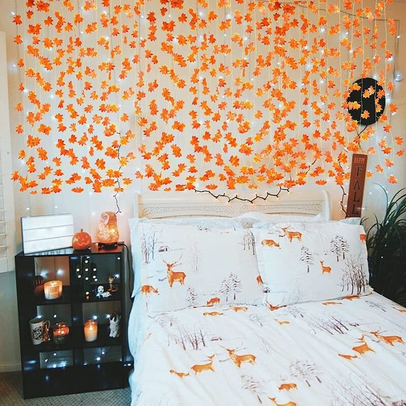 240CM Artificial Silk Maple Leaf Garland Maple Leaves Vine Hanging Thanksgiving