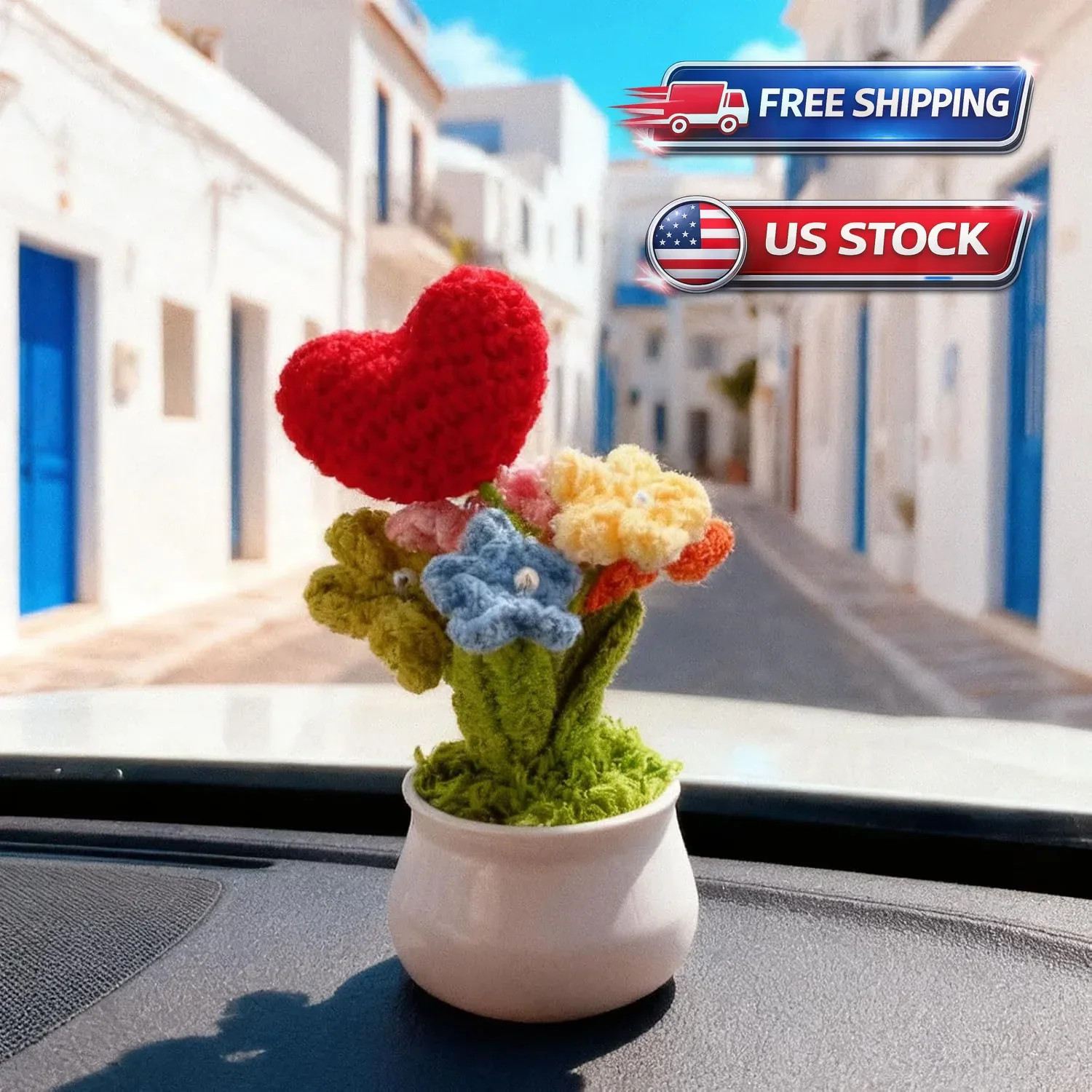 Crochet Flowers Red Roses Mini Potted, Handmade Red Rose Anniversary Appreciatio