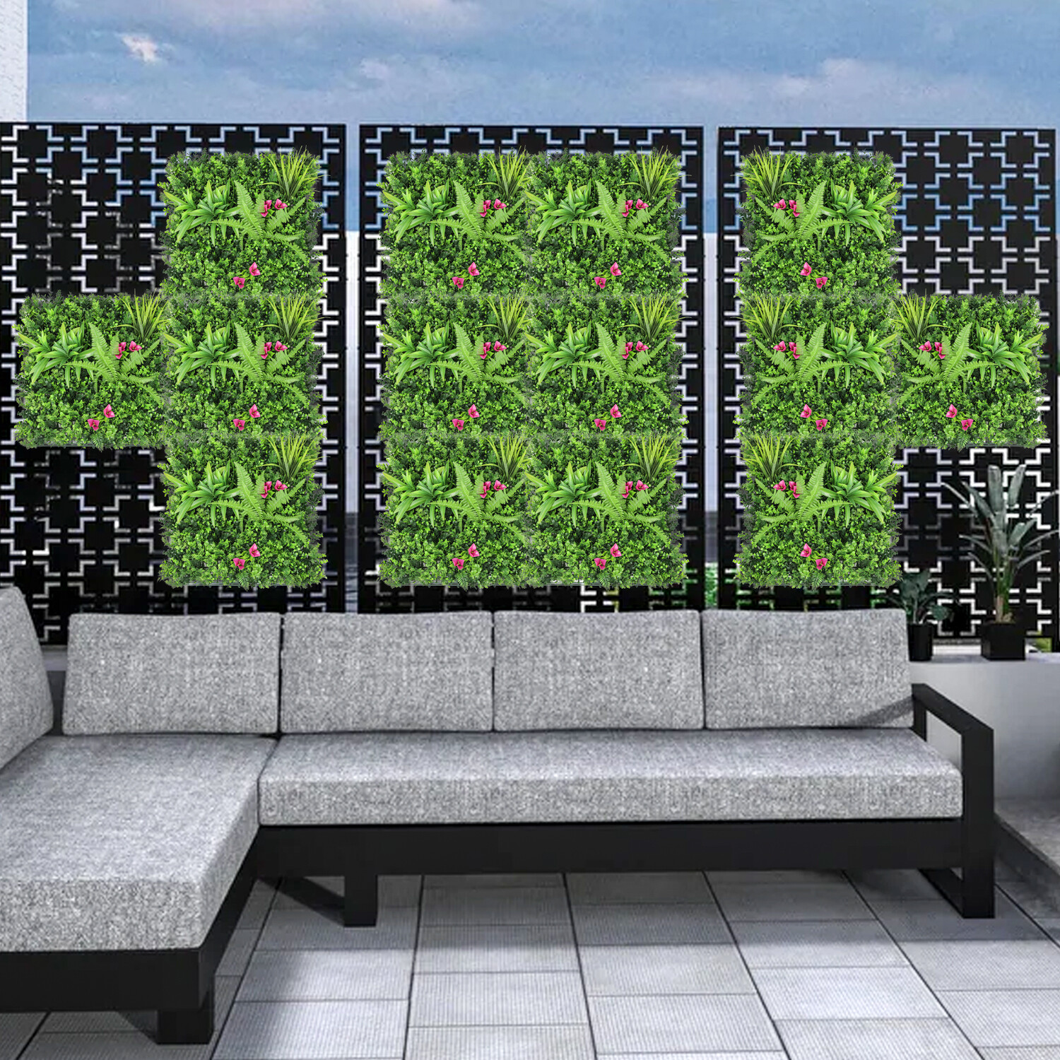 20″ Artificial Grass Mats 3D Mixed Plant Wall Hedge Decor For Home Festival #12