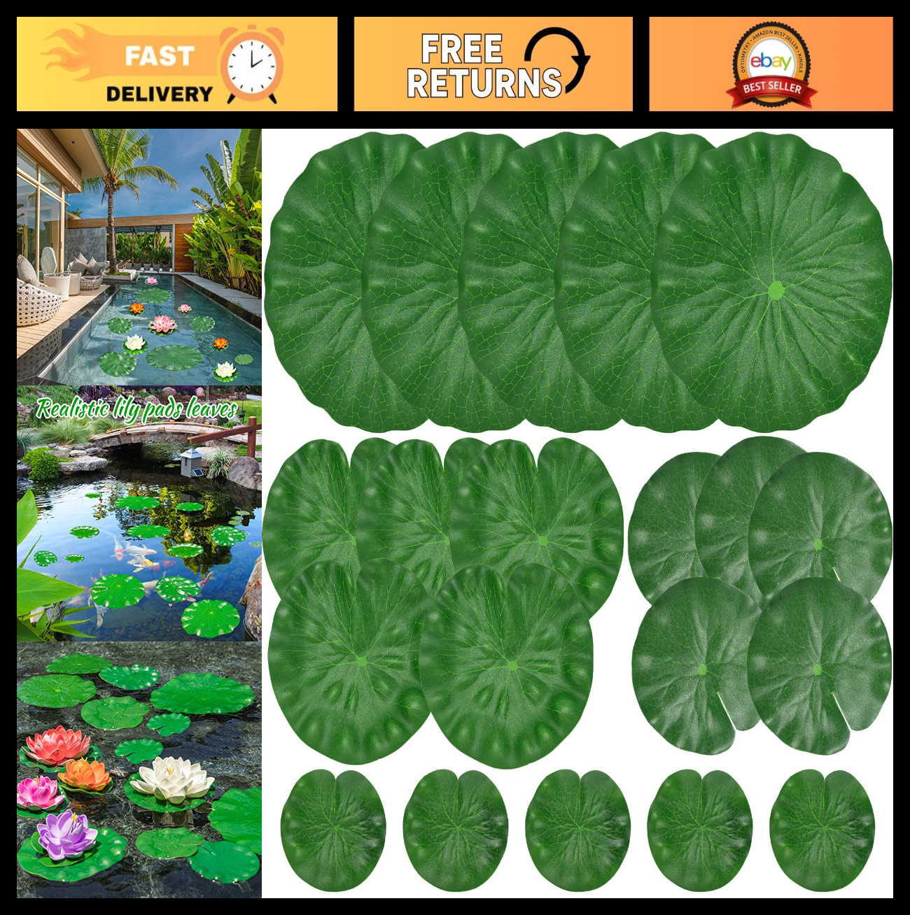 20 Pcs Realistic Floating Lily Pads for Ponds & Aquariums, Lotus Leaves Decor