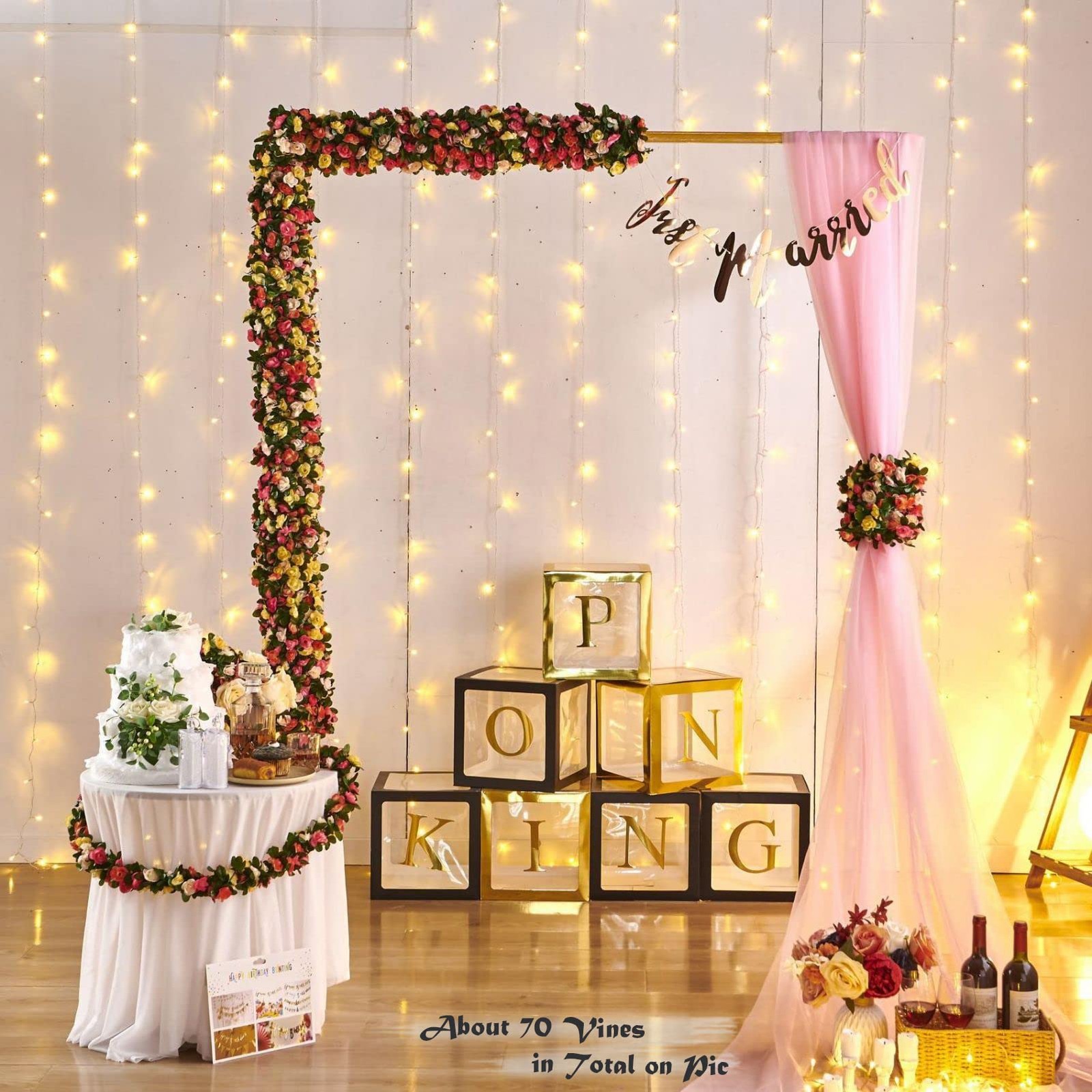 Artificial Flower Garland 8pcs x 8.2ft Floral Rose Vine Decor, Pink Flowers