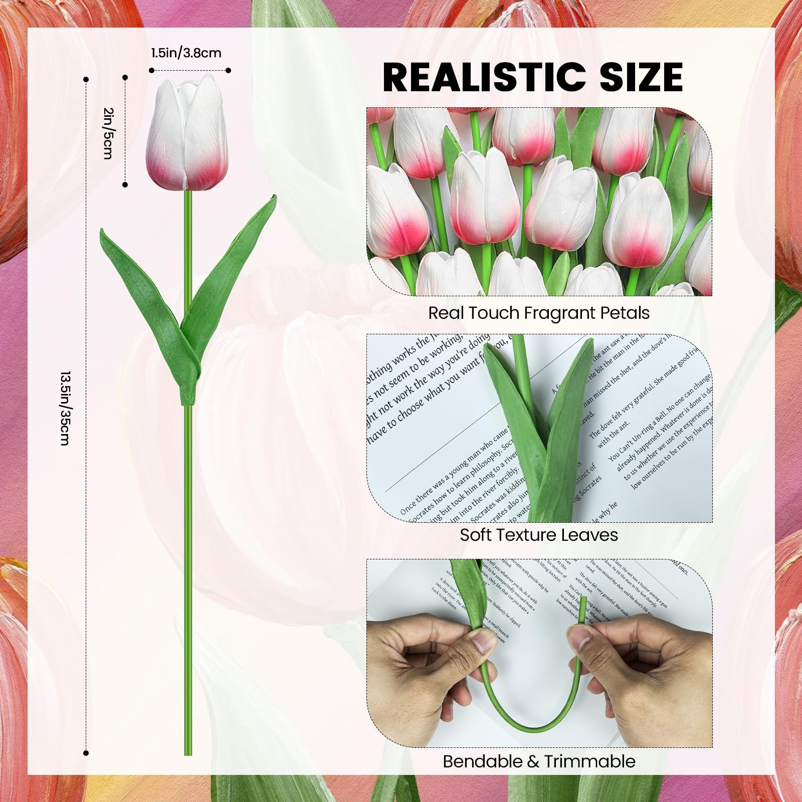 30 PCS Artificial Tulips Real Touch Tulips 13.5inch Long Stem Fake Flowers Si…
