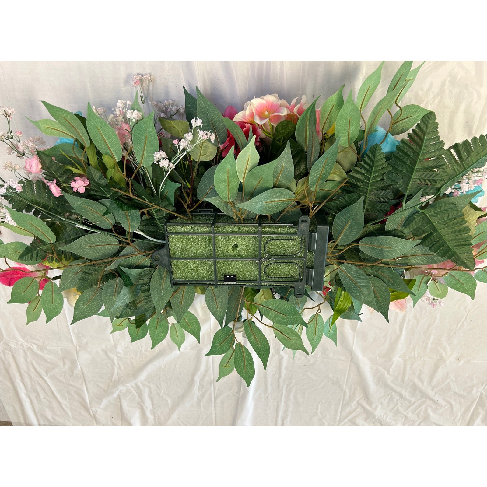 Multi Color Floral Saddle Cemetery Headstone Spray Faux Lilies Roses 34 Inch