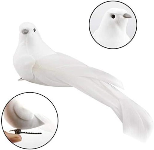 Artificial Birds, 12 Pcs Artificial White Doves Simulation Foam White Feather…