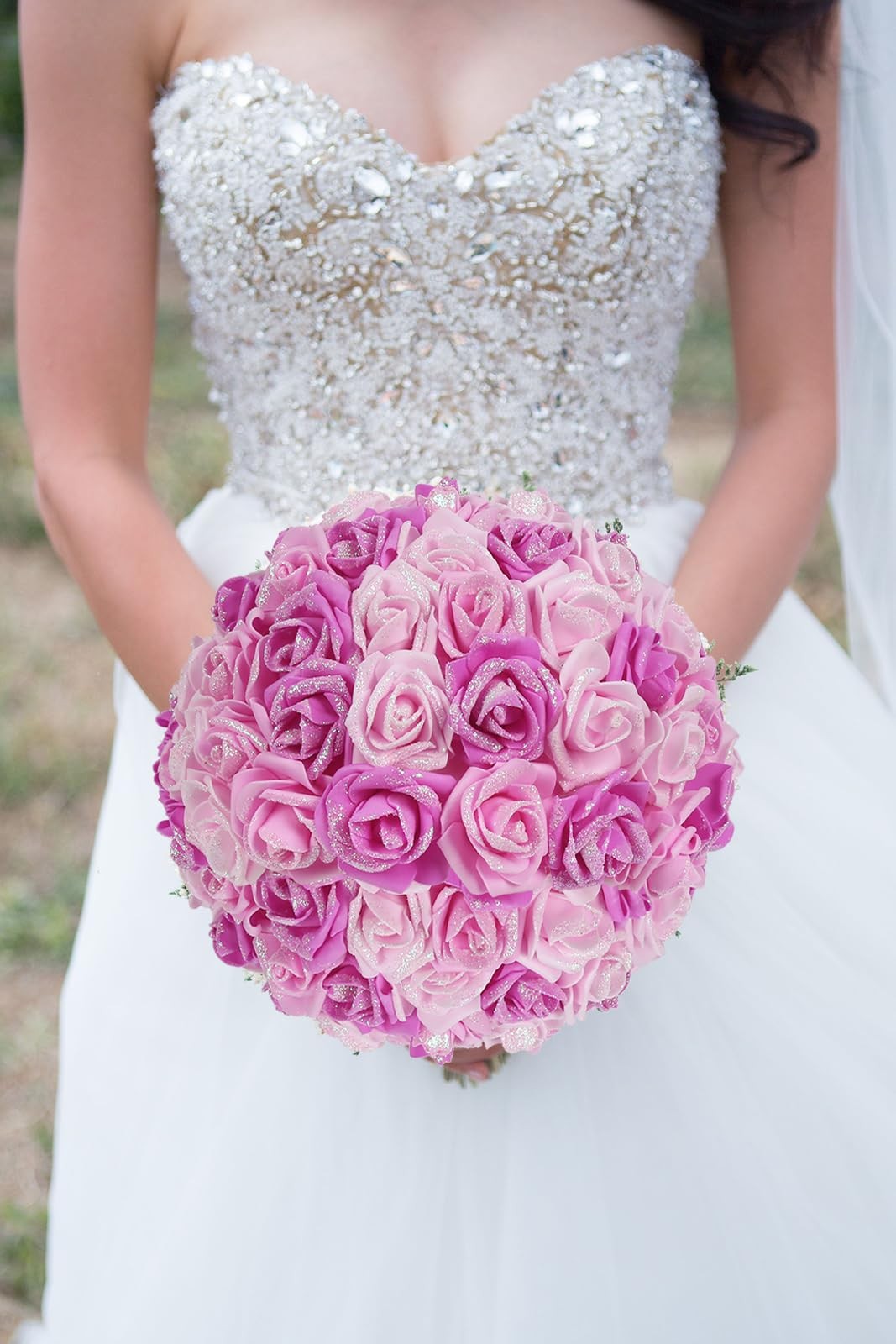200 PCS Mixed Pink Foam Flowers 1.97 Inch Glitter Artificial Roses Crafts