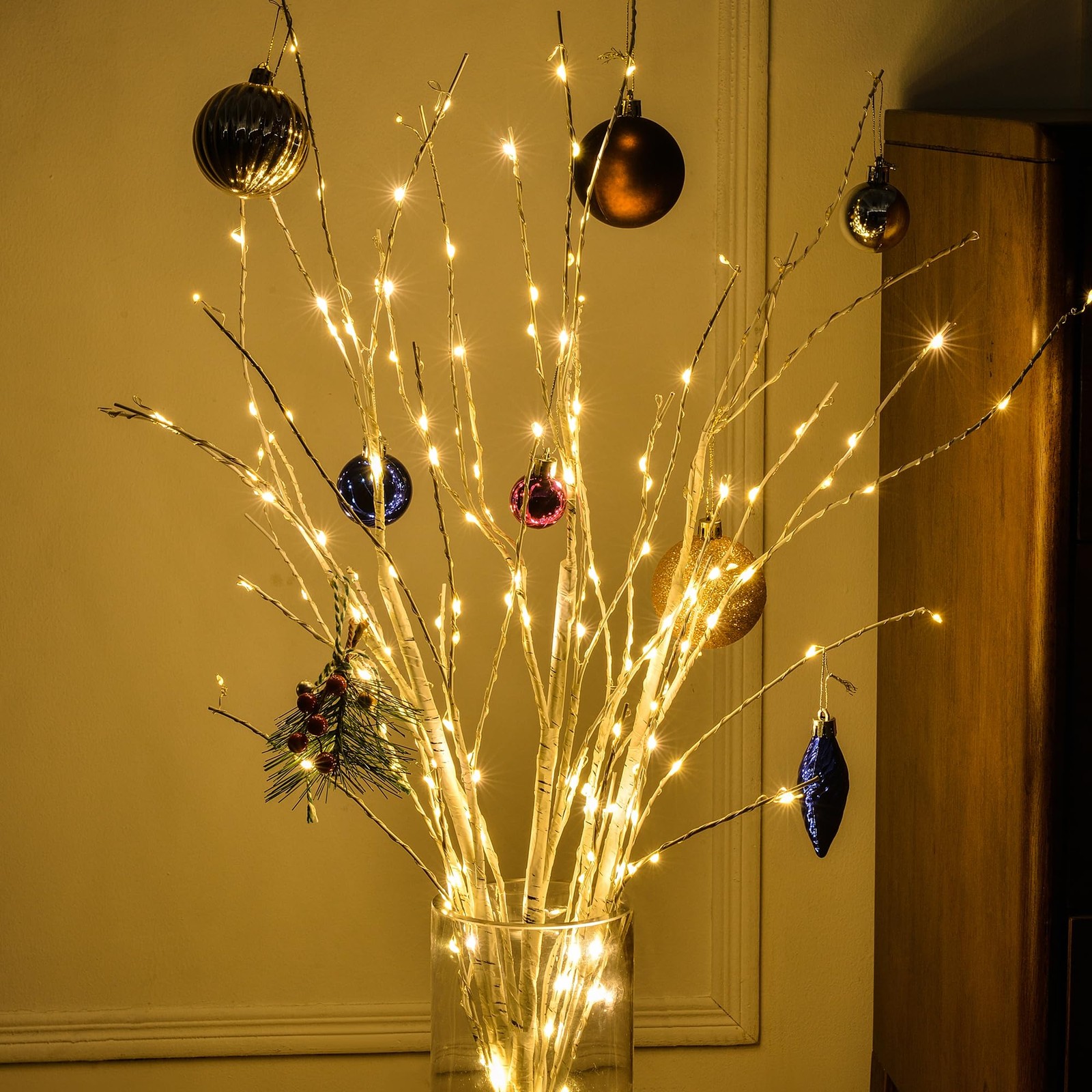 Lighted Birch White Tree Branches 33IN 180LED with Timer Plug in, Artificial …