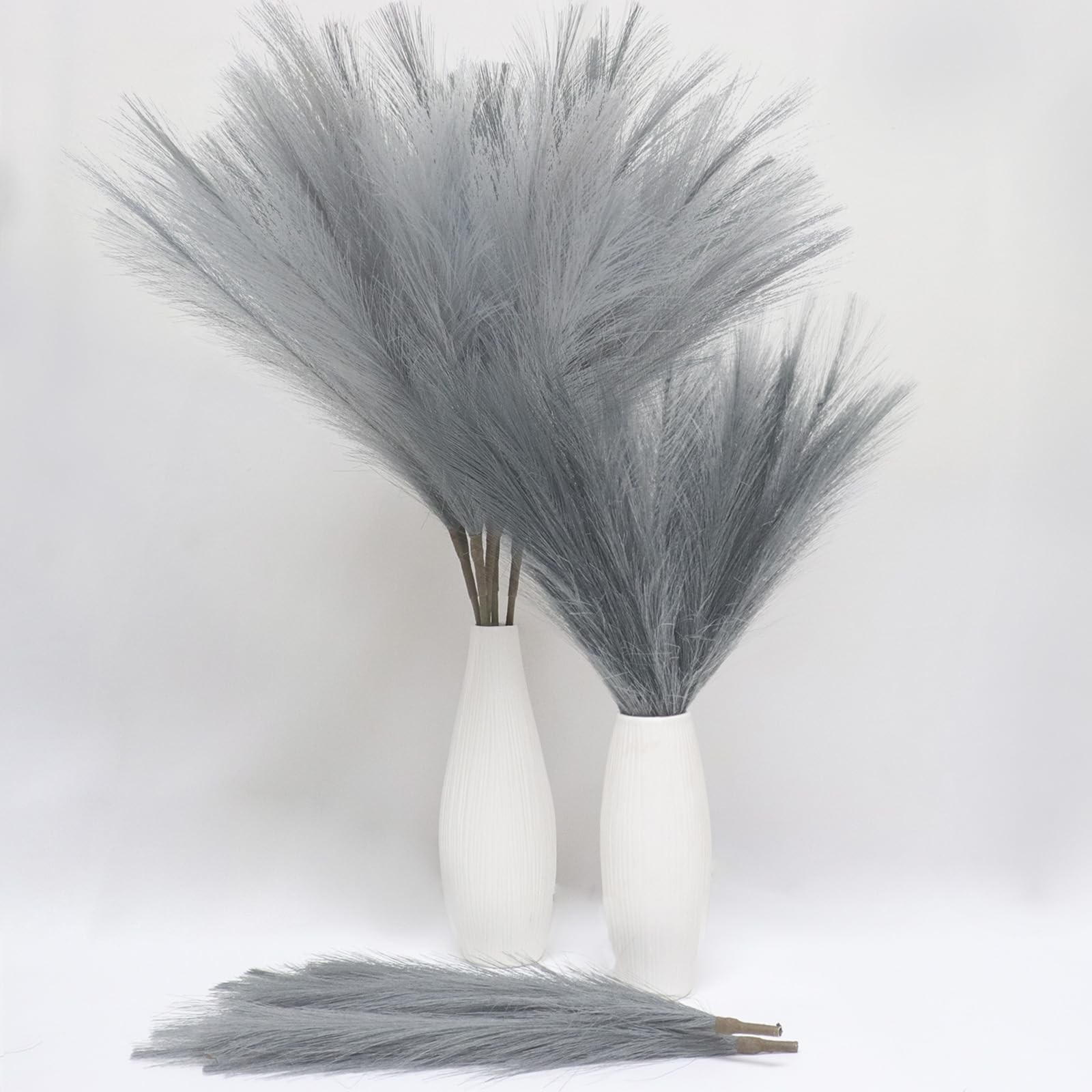 5pcs 30″ Gray Pampas Grass Fluffy Dried Floral Decor for Home Vases