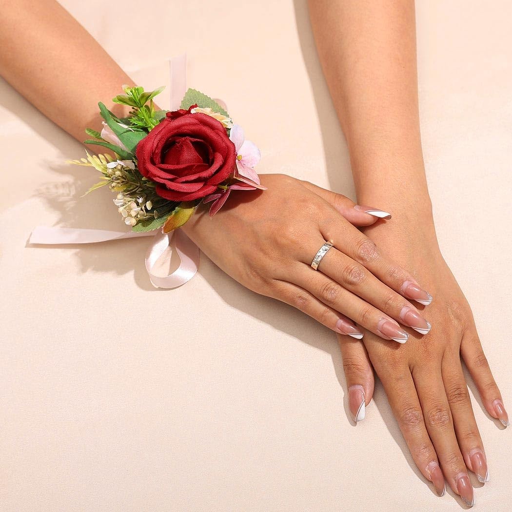Red Rose Wrist Corsage For Women Prom Wristlet ARed Bridal Party Accessory
