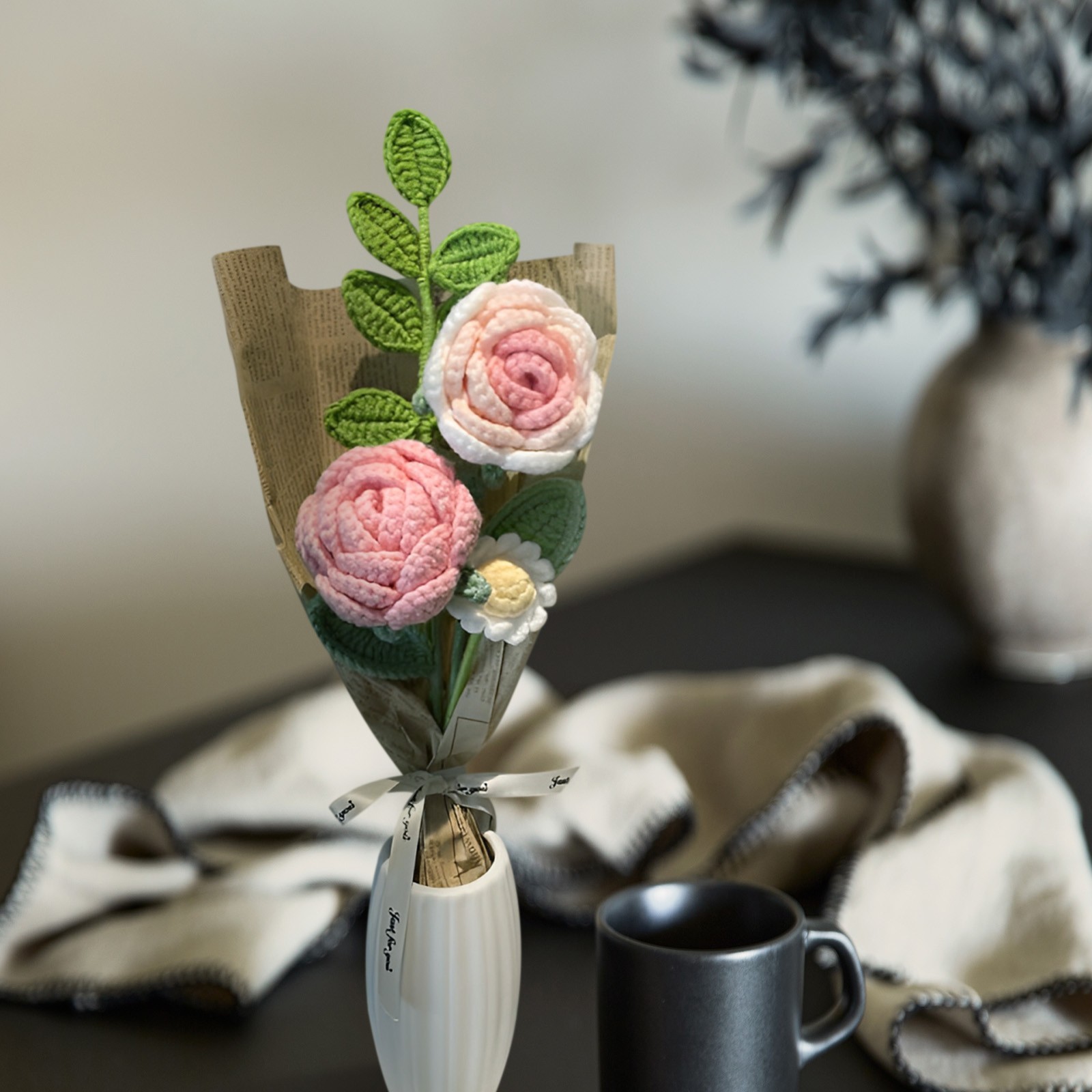 Knitting Flower Artificial Flower for Anniversary Housewarming Gifts for Mom