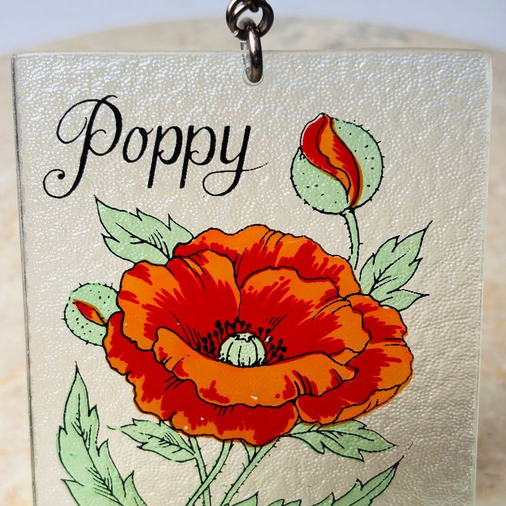 Retro Hanging Stained Glass Poppy August Birth Month Flower Decor Sun Catcher