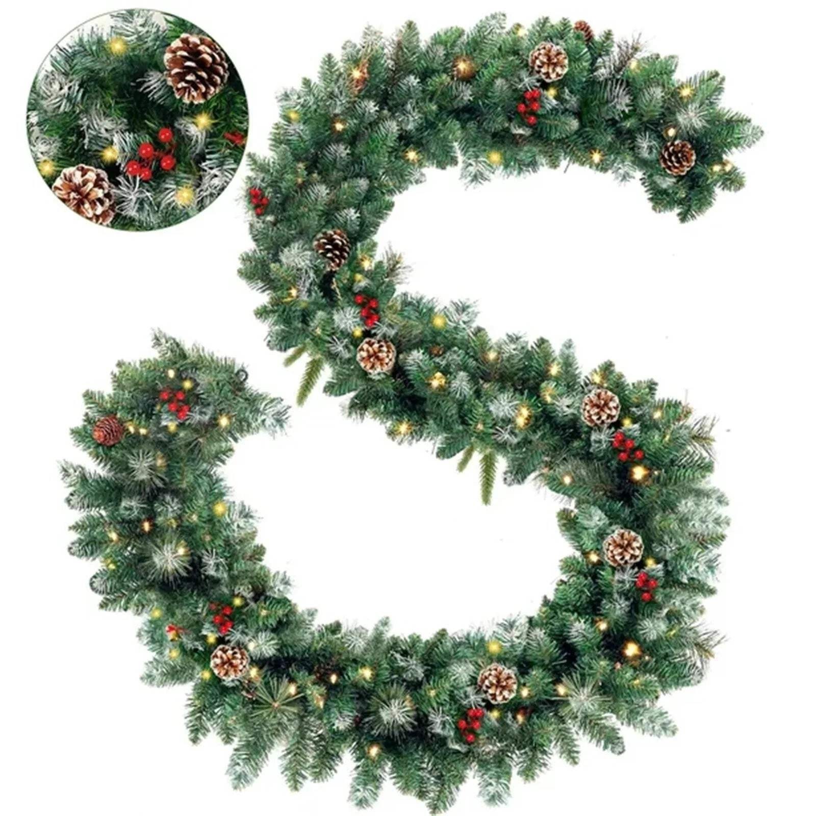 8.86ft/270cm Handmade Christmas Garland with Red Berry Branches