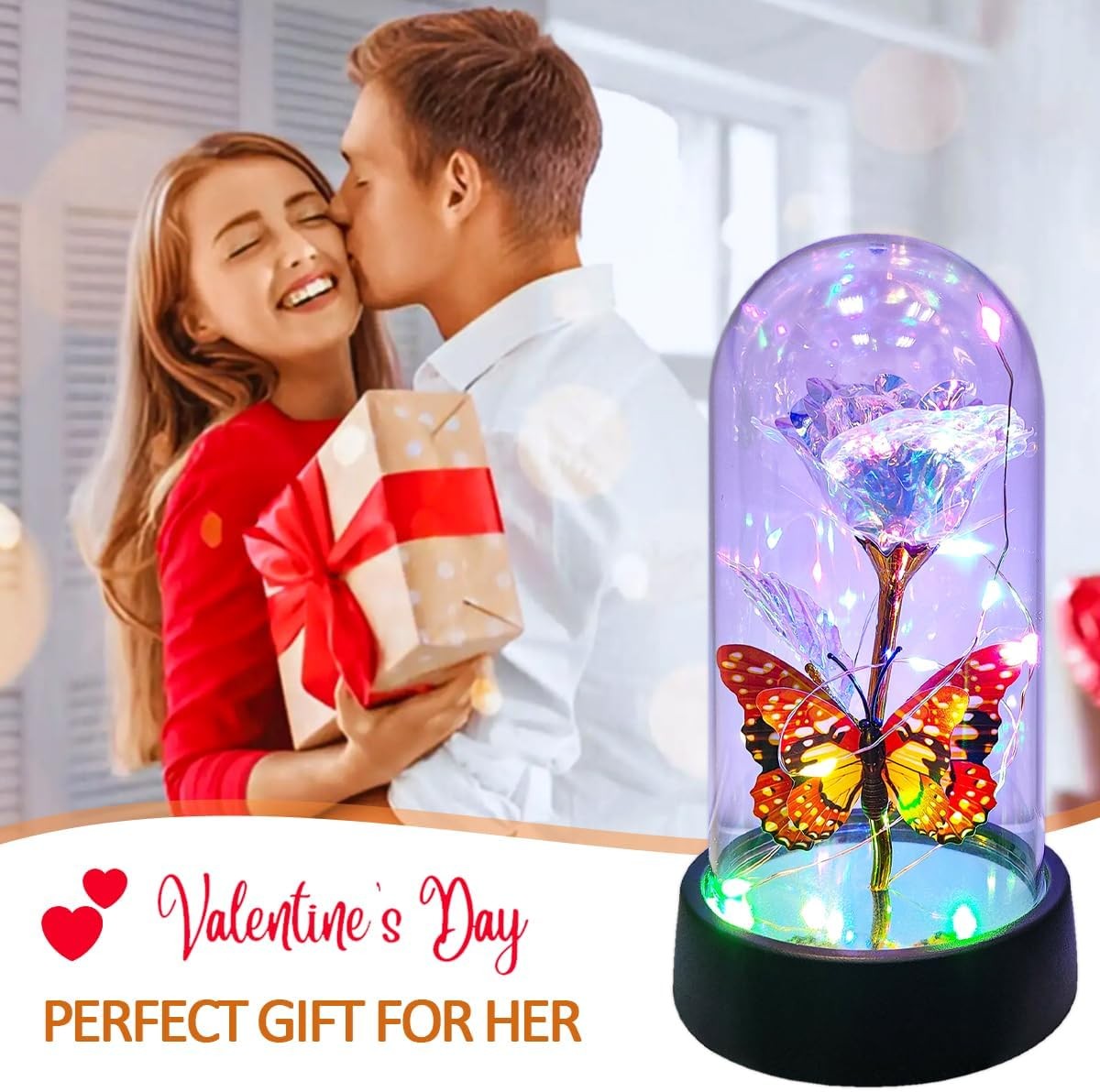 Glass Rose in Glass Dome, Light Up Flower, Eternal Rose – Valentines Day Gifts f
