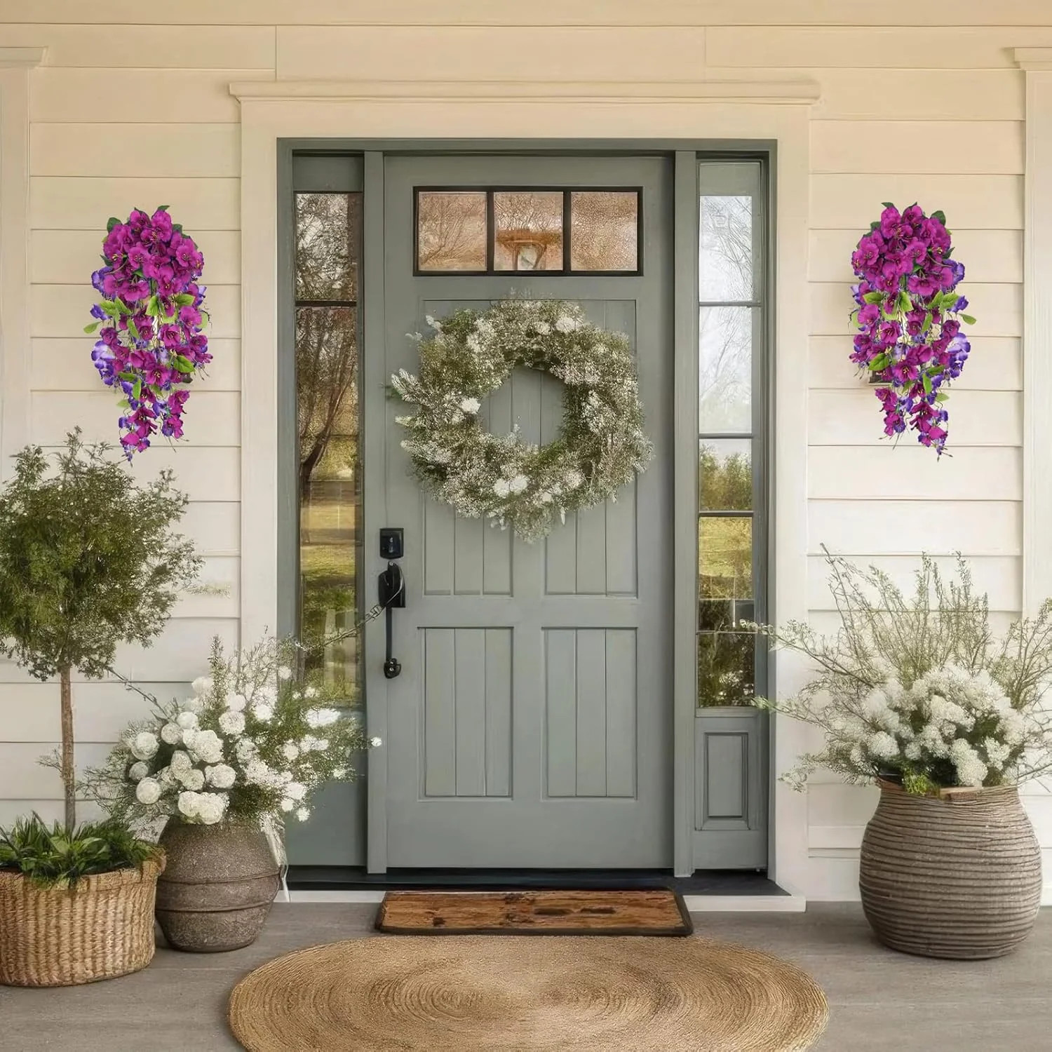 2Pcs Artificial Flowers for Outdoors Fake Plants Outside Magenta, Light Purpl