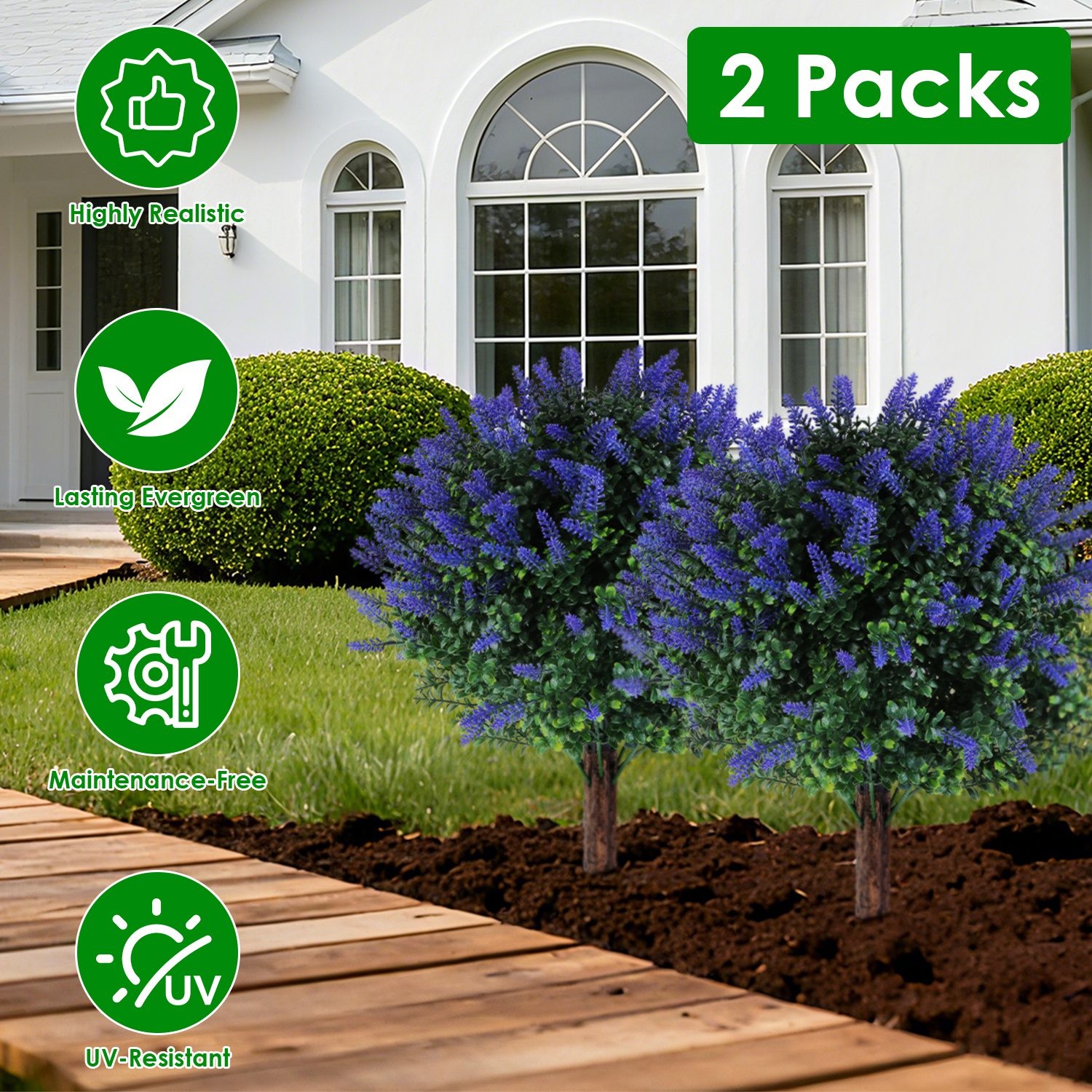 2x Faux Boxwood Ball Trees UV Resistant Artificial Shrubs For Indoor Outdoor