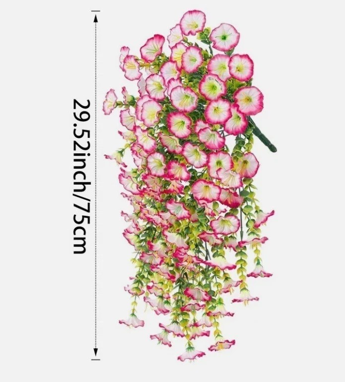 VALUE! 2PCS Artificial Morning Glory Vines UV Resistant Hanging Flowers Outdoor