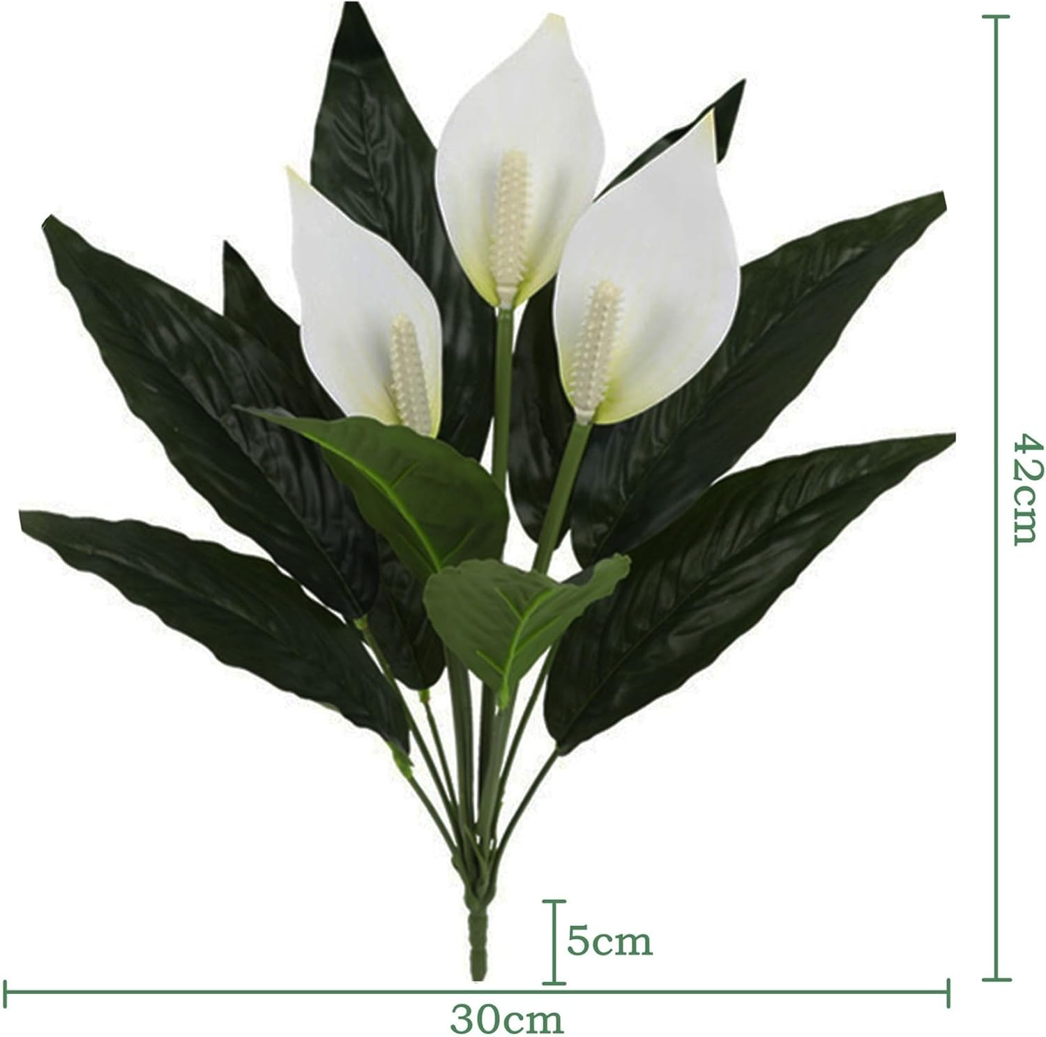 Spathiphyllum Artificial Plants with White Flowers, 2-Pack Green Leaves Artifici
