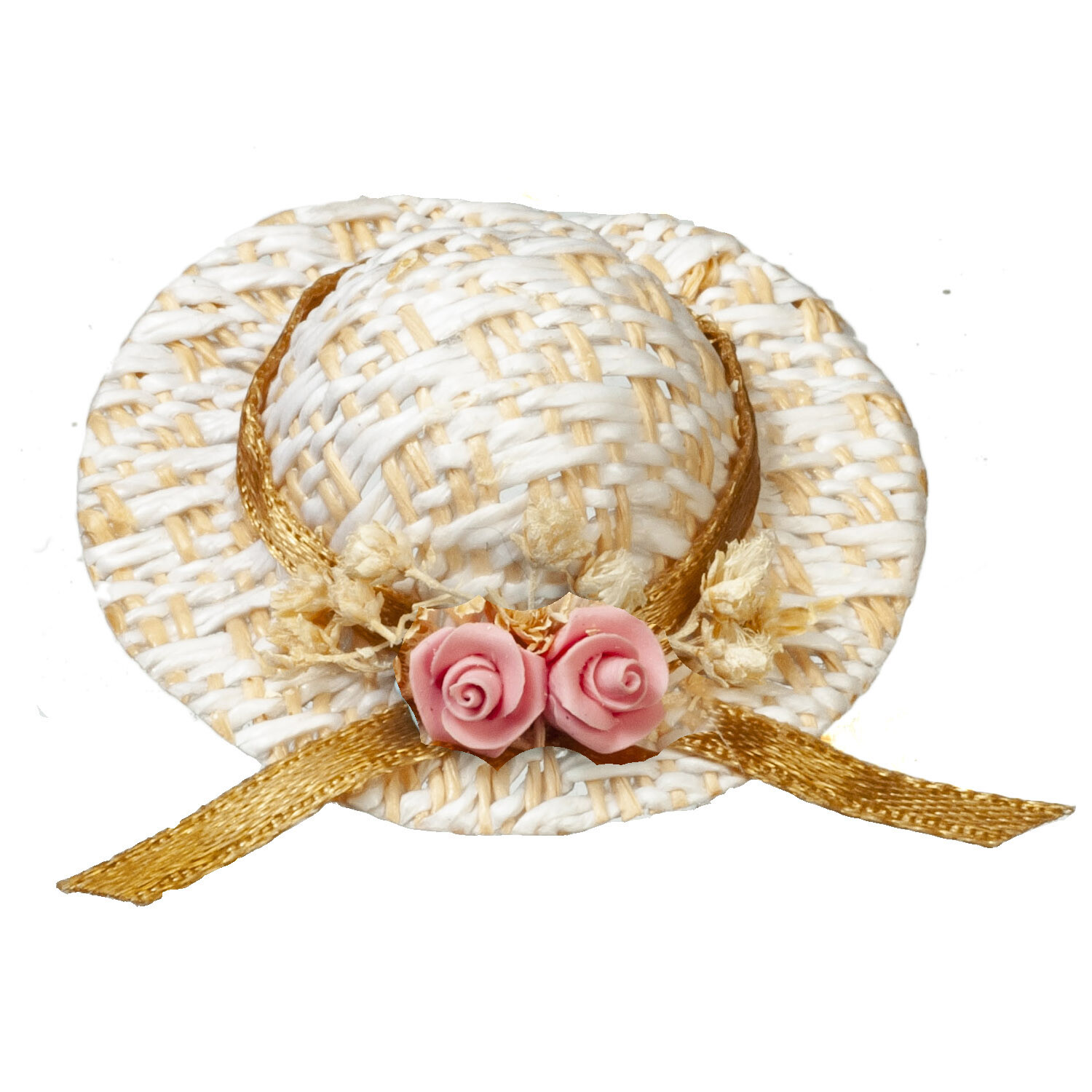 MINIATURE SPRING/EASTER STRAW HAT w/FLOWERS FAIRY GARDEN / DOLLHOUSE Choice of 2