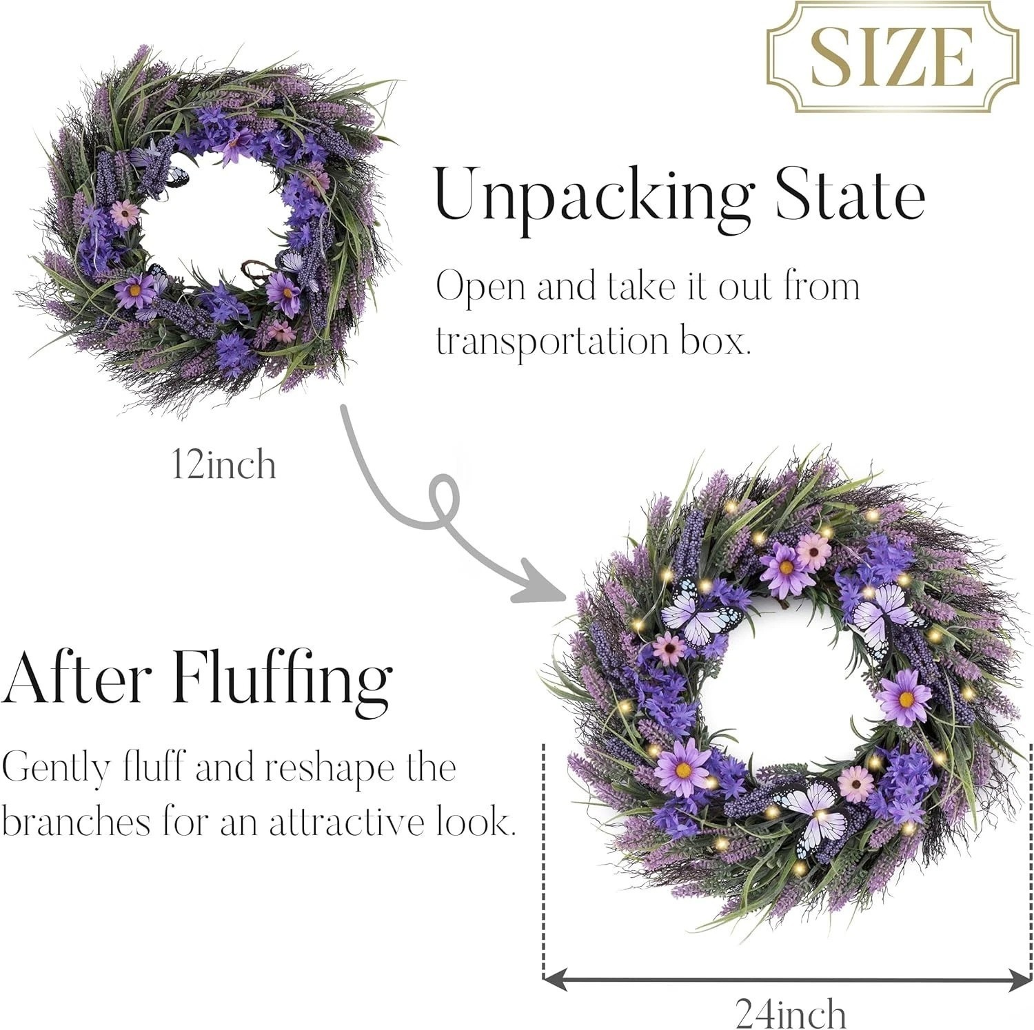Spring Summer 24” Wreath with Warm LED Lights & Realistic Butterfly Accents