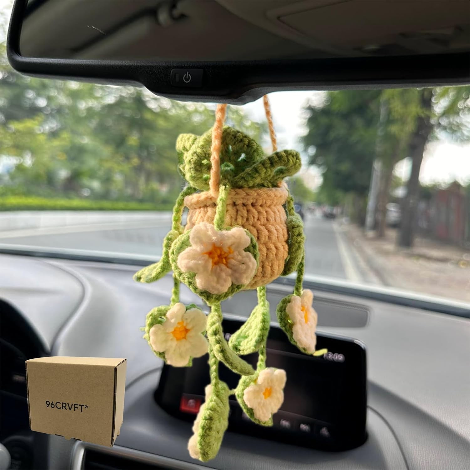 Handmade Crochet Hanging Succulent Car Ornament – Eco-Friendly Gift for Women