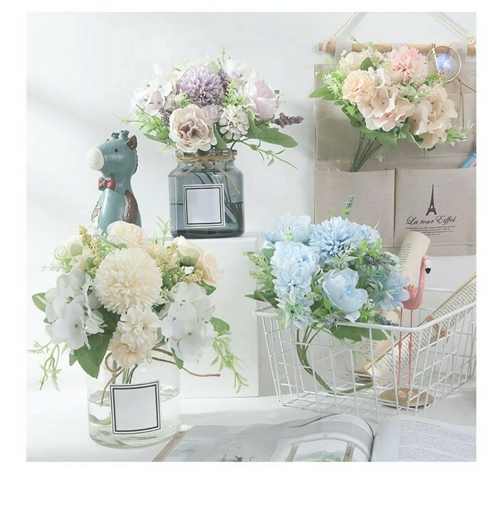 2Pcs Blue Artificial Flower Fake Peony Silk Bulk Hydrangea Carnation Daisy