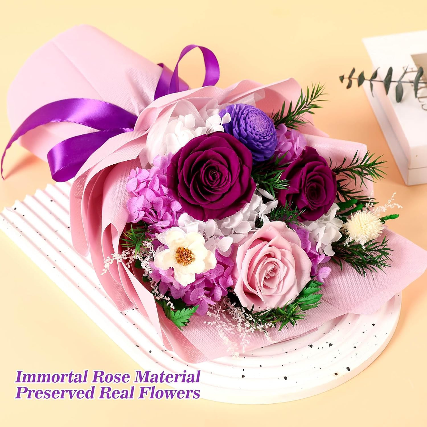Flowers Gifts for Women, Flower for Delivery, Preserved Purple Roses Bouquets, A