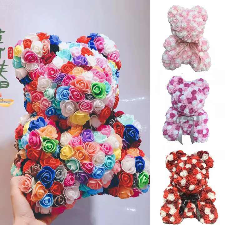 Valentine’s Teddy Bear Gift Set: Artificial Foam Bears with Roses in a Box