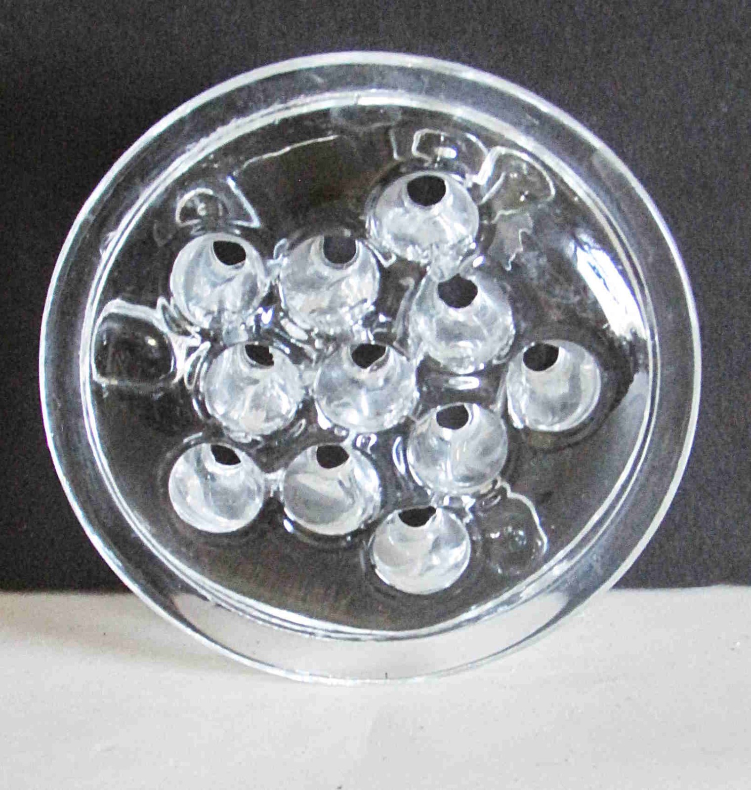 Vintage heavy round glass classic flower floral arranging frog 3.5″ FREE SH