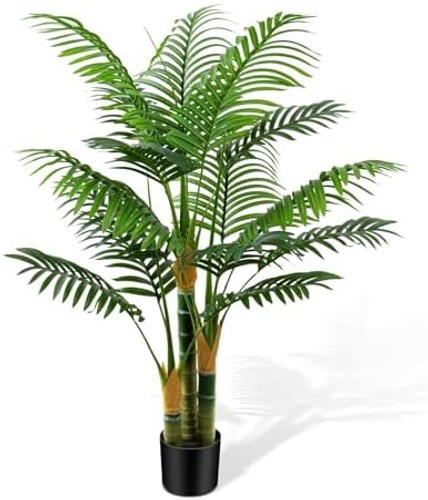 4ft Tall Golden Cane Artificial Tree Palm Outdoor, Large Artificial Plants Ou…