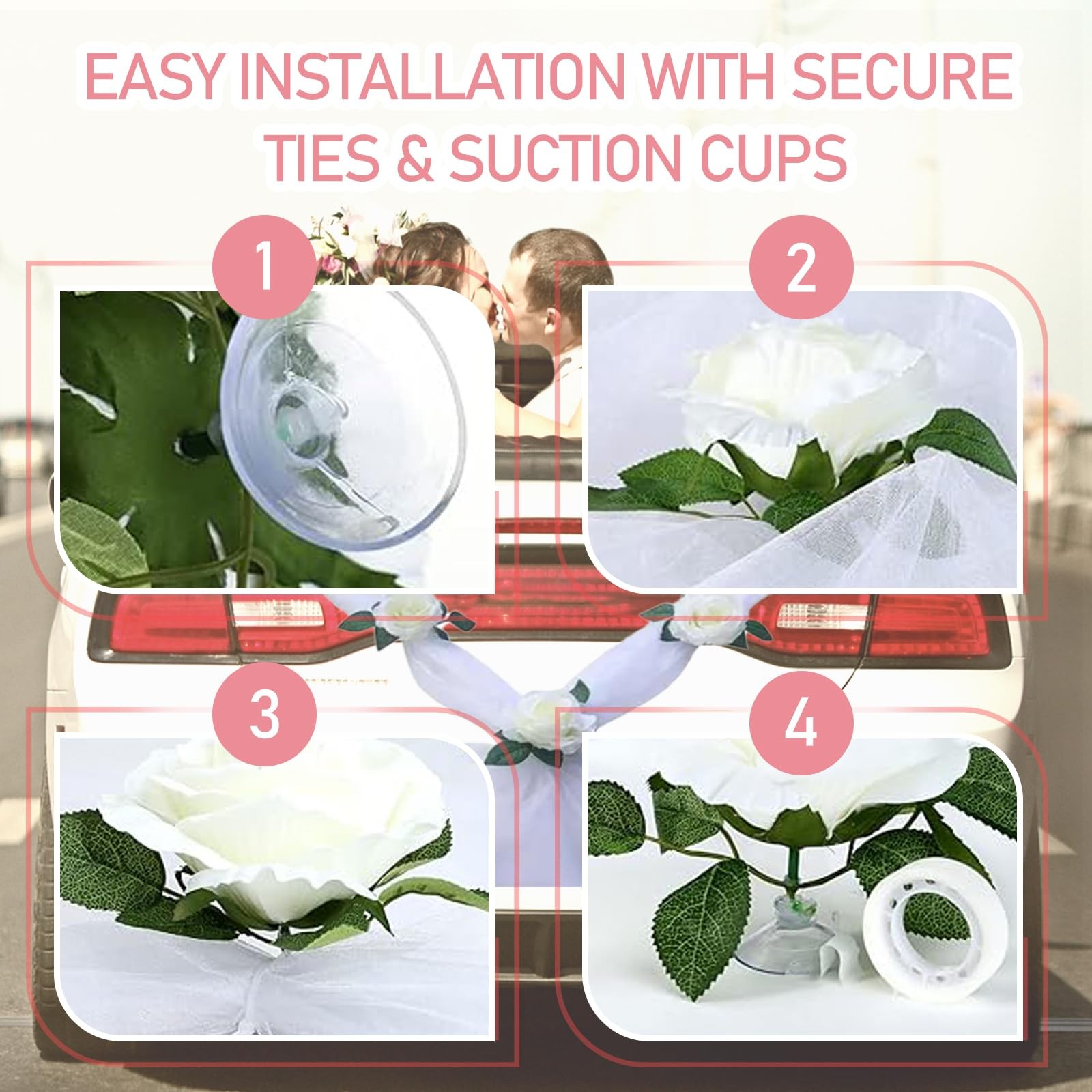 Luxury Wedding Car Decor Kit with White Artificial Floral Garland and Satin B…
