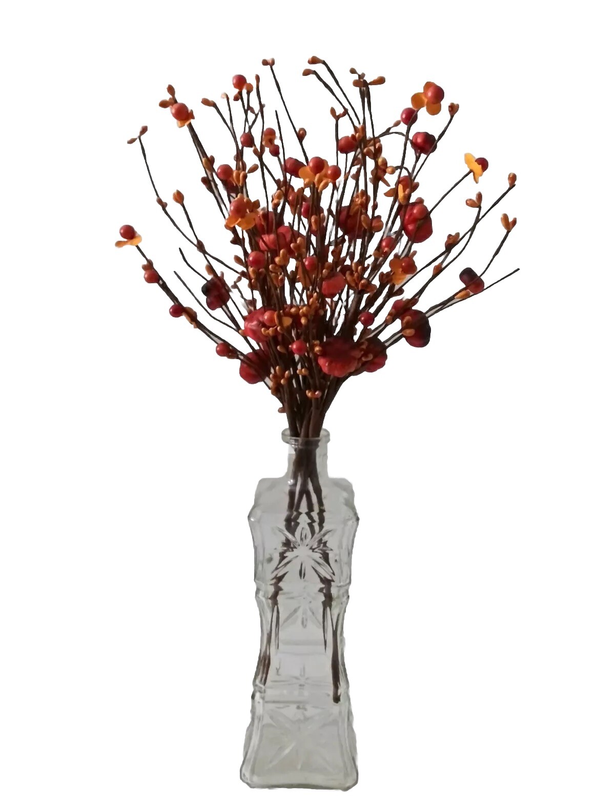 6 PCS Artificial Berry PumpkinStem Orange RedBerry Pick Autumn Vase Not Included