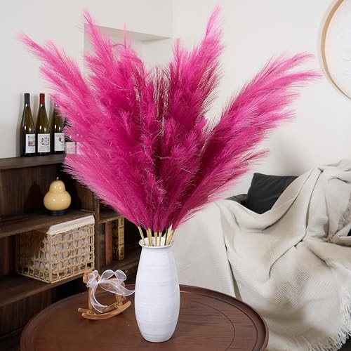 Premium Pampas Grass – Fuchsia 43.3″ 8pcs Tall 8pcs 43.3″(110cm) Faux Hot Pink