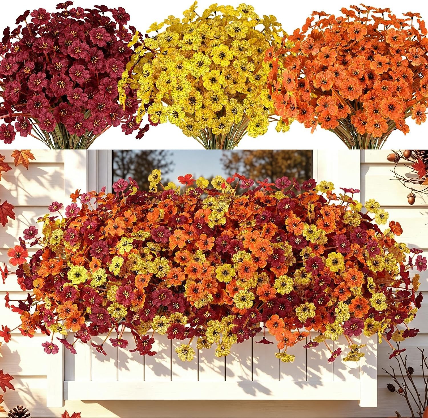 20 PCS Artificial Fall Flowers for Outdoors, Orange Fake Mums | Fall Decor, F…