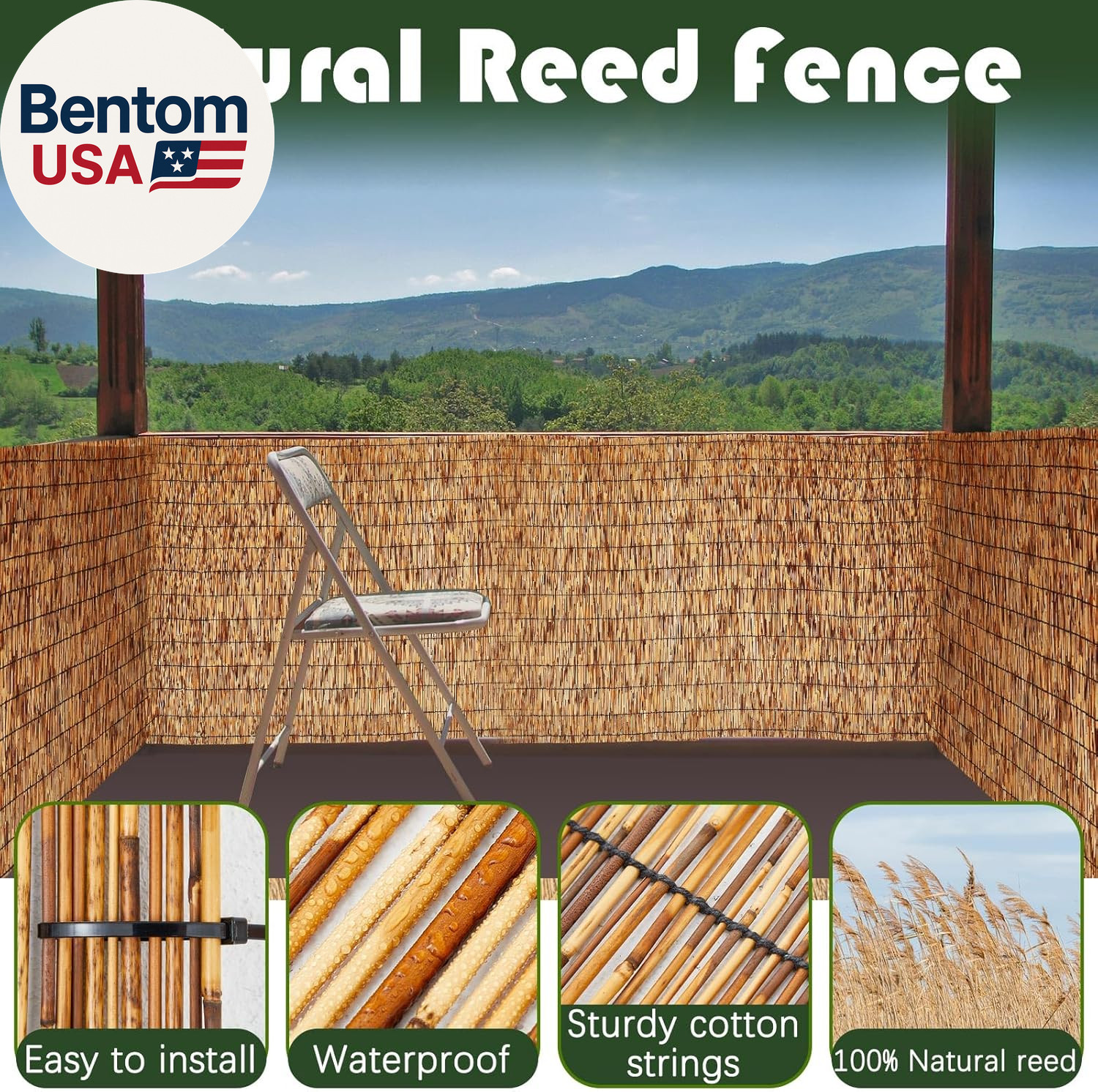 3 Pcs 4 X 16.4 Ft Reed Fence Roll, 85% Shade Bamboo Privacy Screen, Natural Deco