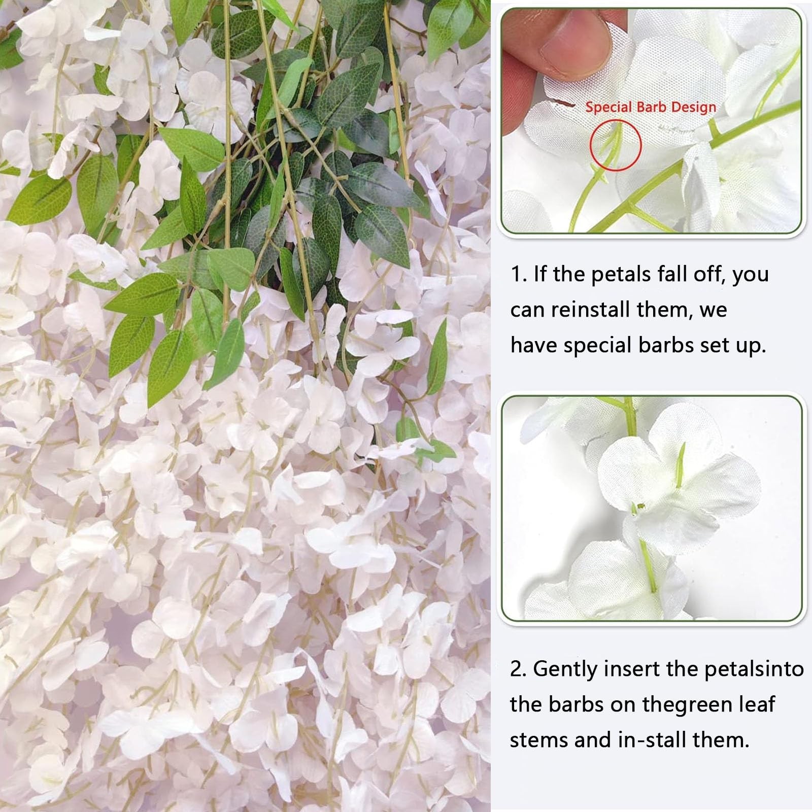 12Pcs Artificial Wisteria Flowers 3.6 Feet/Piece White Dense Artificial Fake …