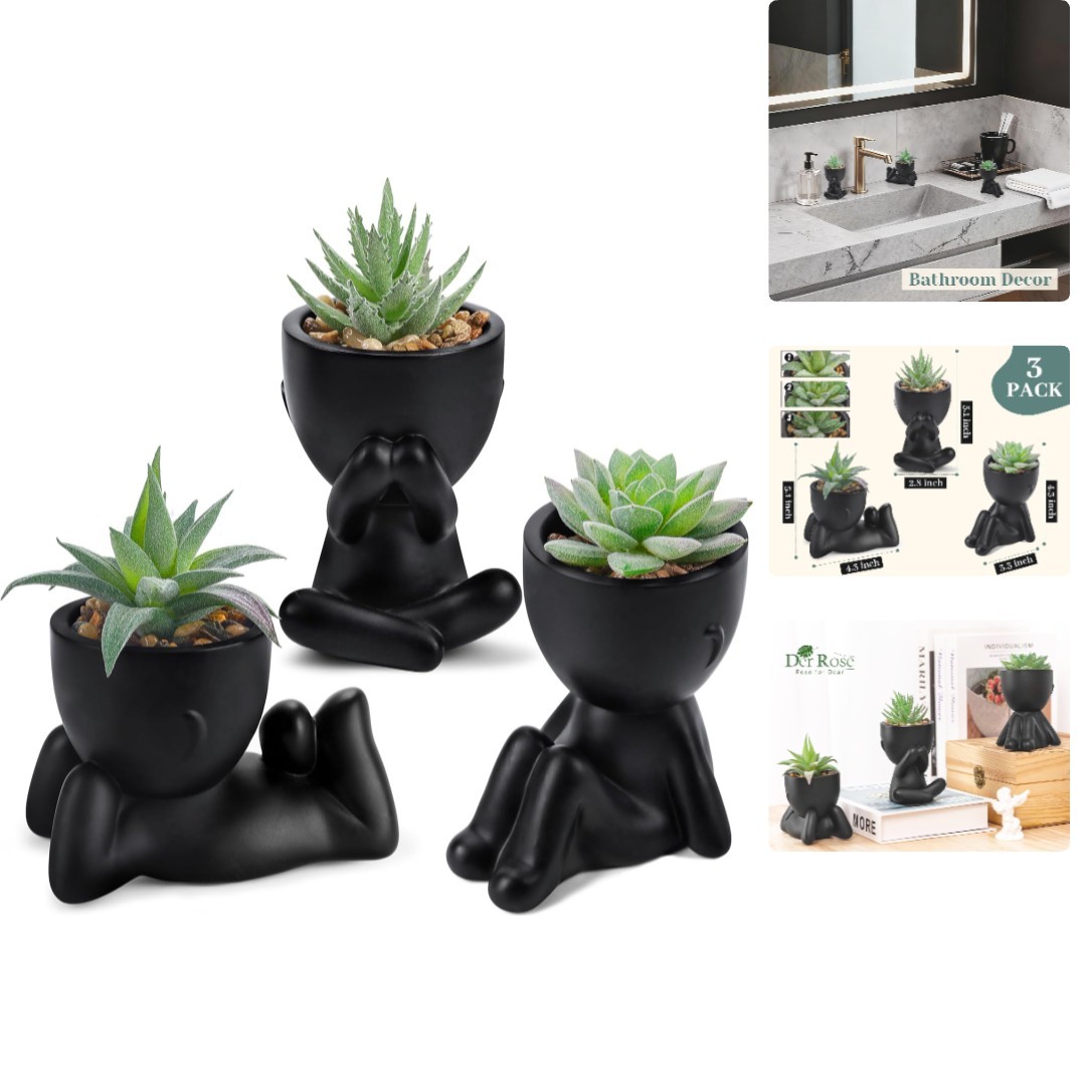 Stylish 3-Piece Black Faux Succulents for Elegant Home and Office Decor