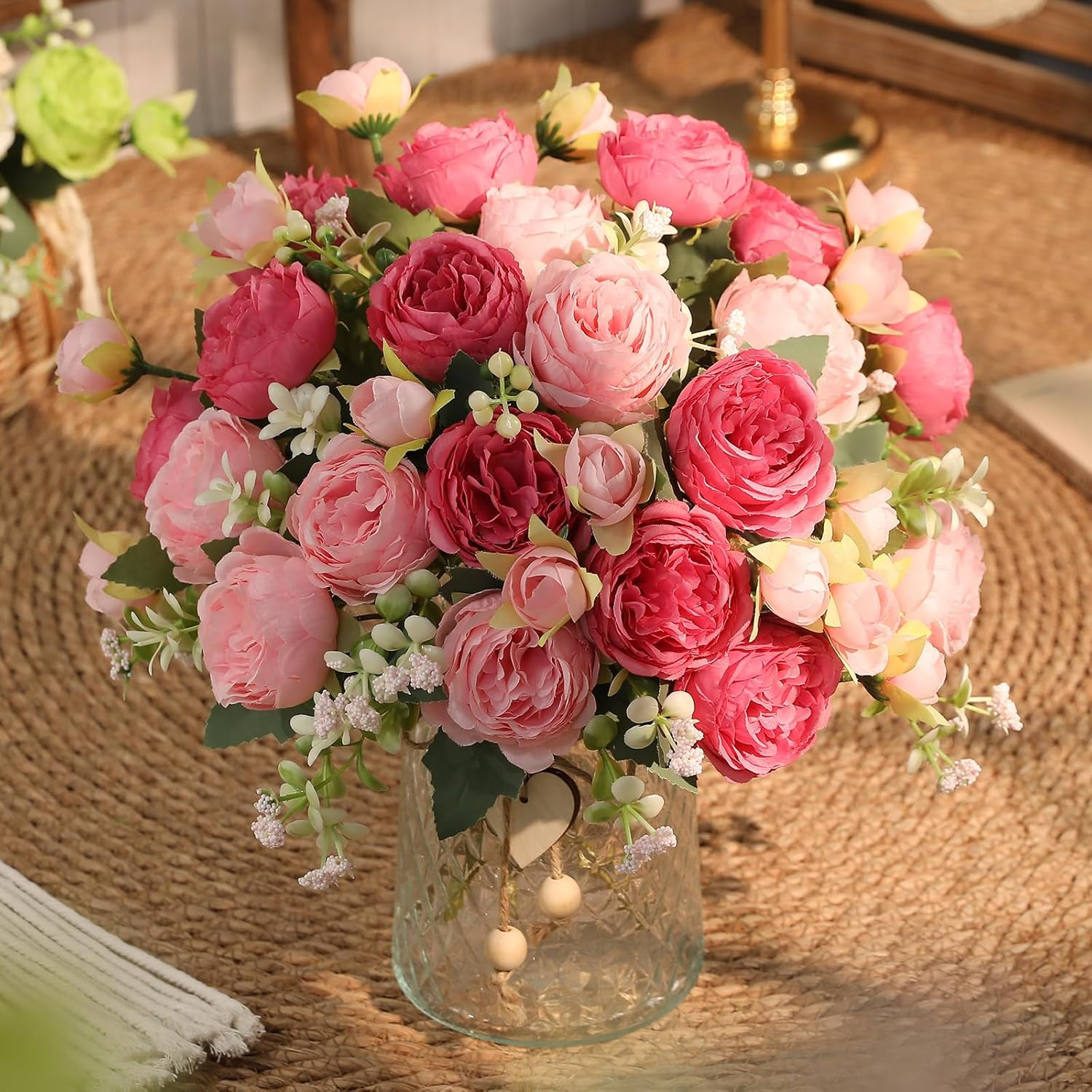 2 Bunches Peony Artificial Flowers Pink Flowers Silk Peonies Bouquets for Wed…