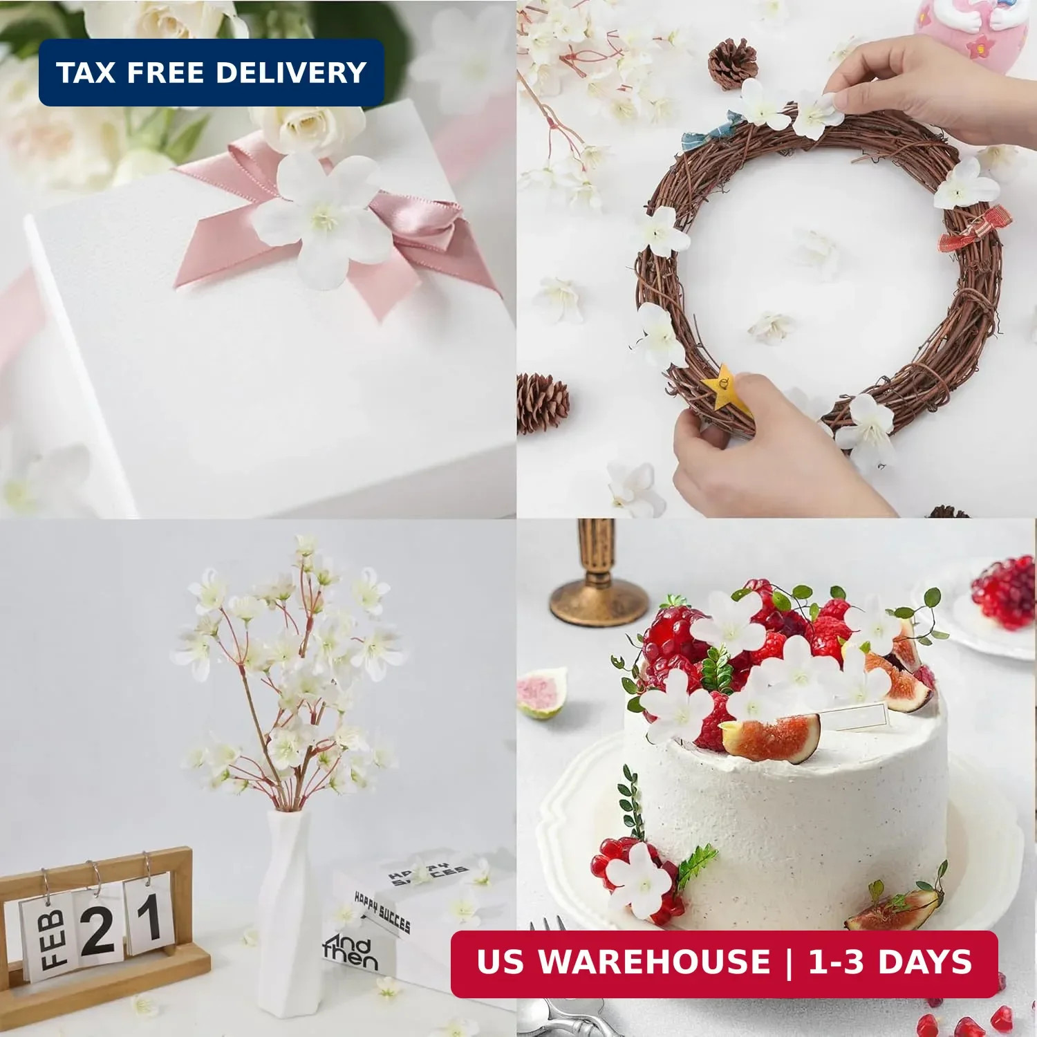 100 Pcs Mini White Cherry Blossom Head Artificial Small Cherry Blossom