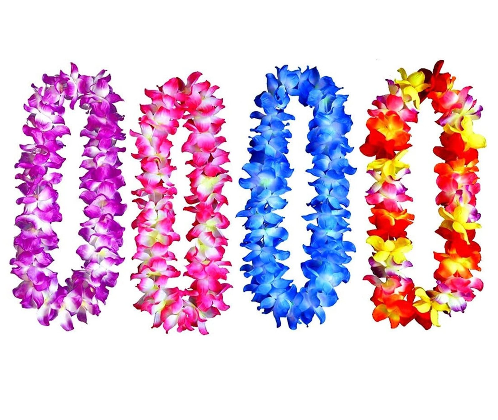 Pack of 4 Pcs Thicken 41 Inch Hawaiian Leis, 4 Color Lei for Graduation Party
