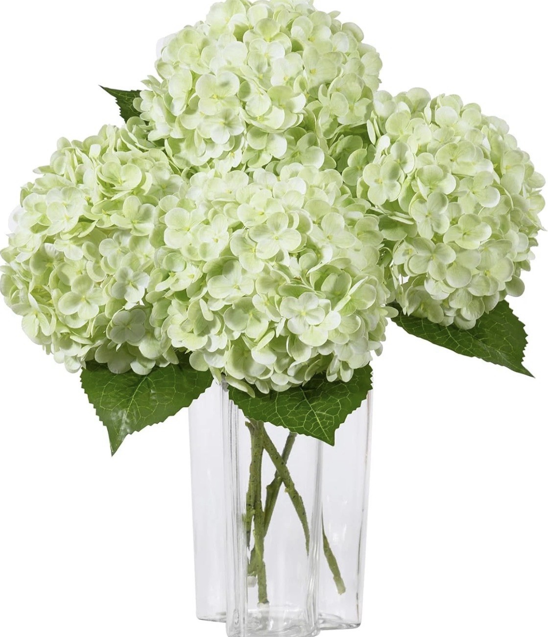 4 Real Touch Large Light Green Hydrangea Fake Flowers 21”